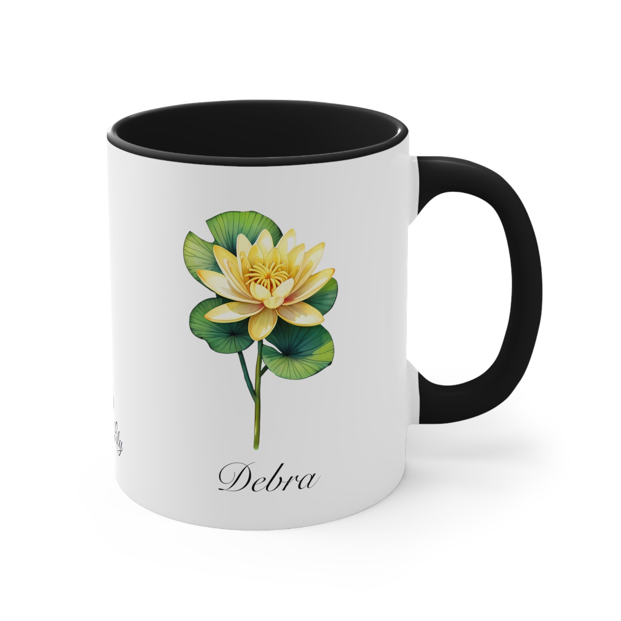 Personalized July Birth Flower Accent Coffee Mug - Available in 11oz and 15oz Sizes