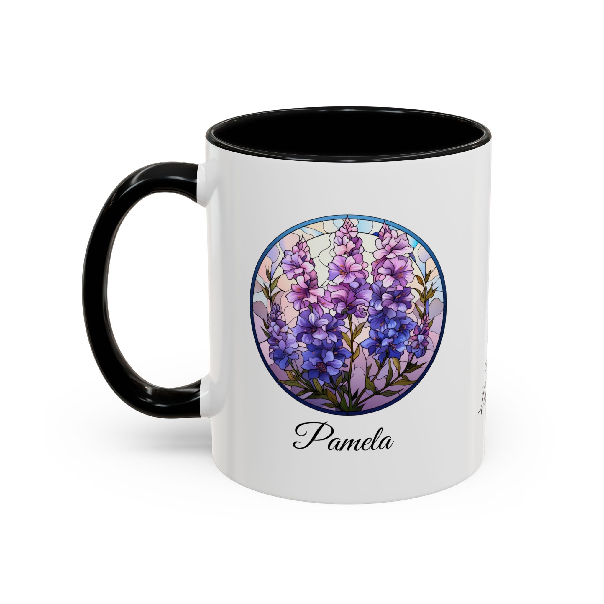 Personalized July Birth Flower Accent Coffee Mug - Available in 11oz and 15oz Sizes