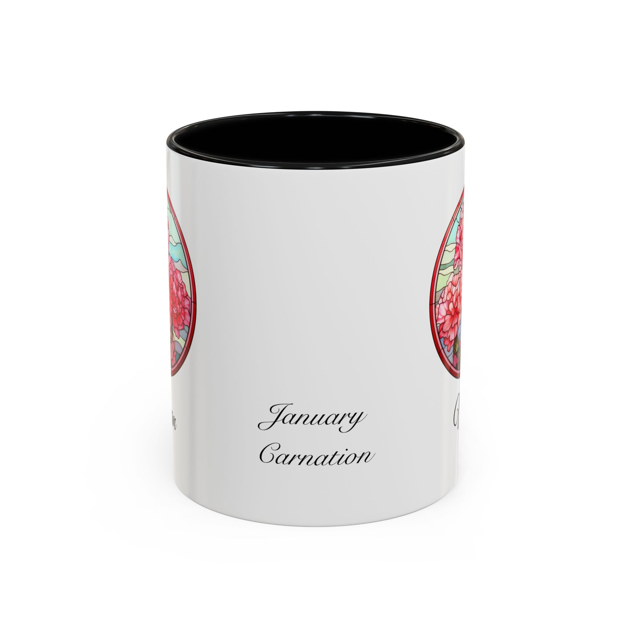 Personalized January Birth Flower Accent Coffee Mug - Available in 11oz and 15oz Sizes