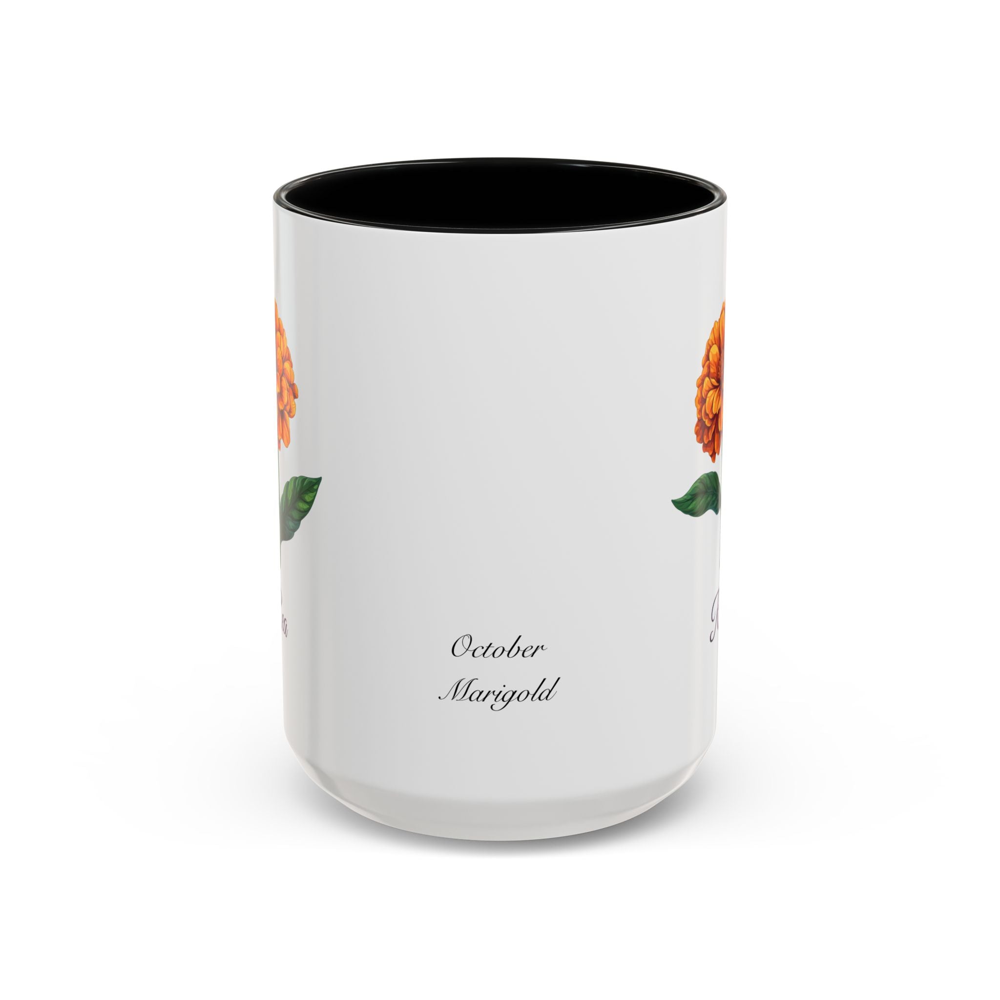 Personalized October Birth Flower Accent Coffee Mug - Available in 11oz and 15oz Sizes