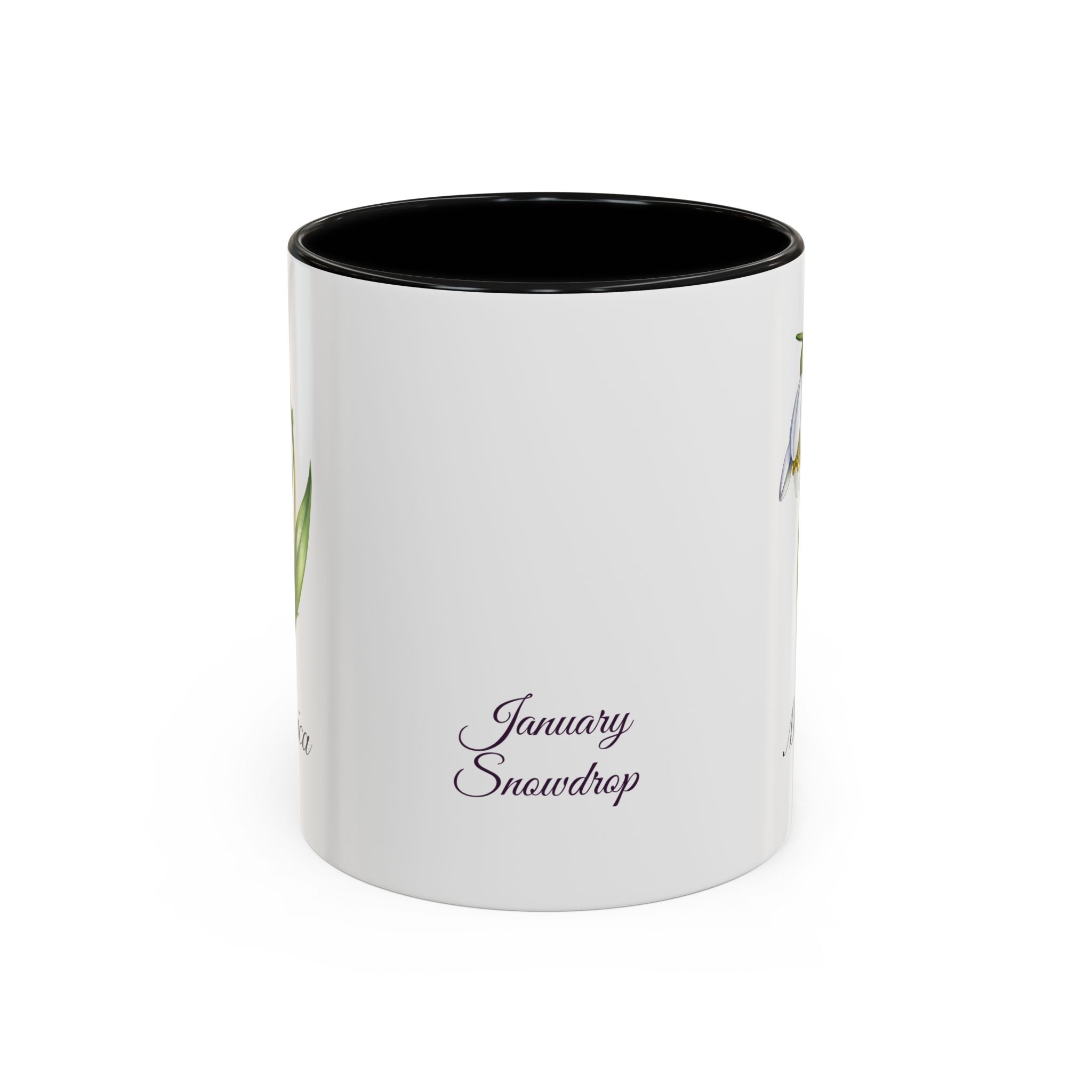 Personalized January Birth Flower Accent Coffee Mug - Available in 11oz and 15oz Sizes