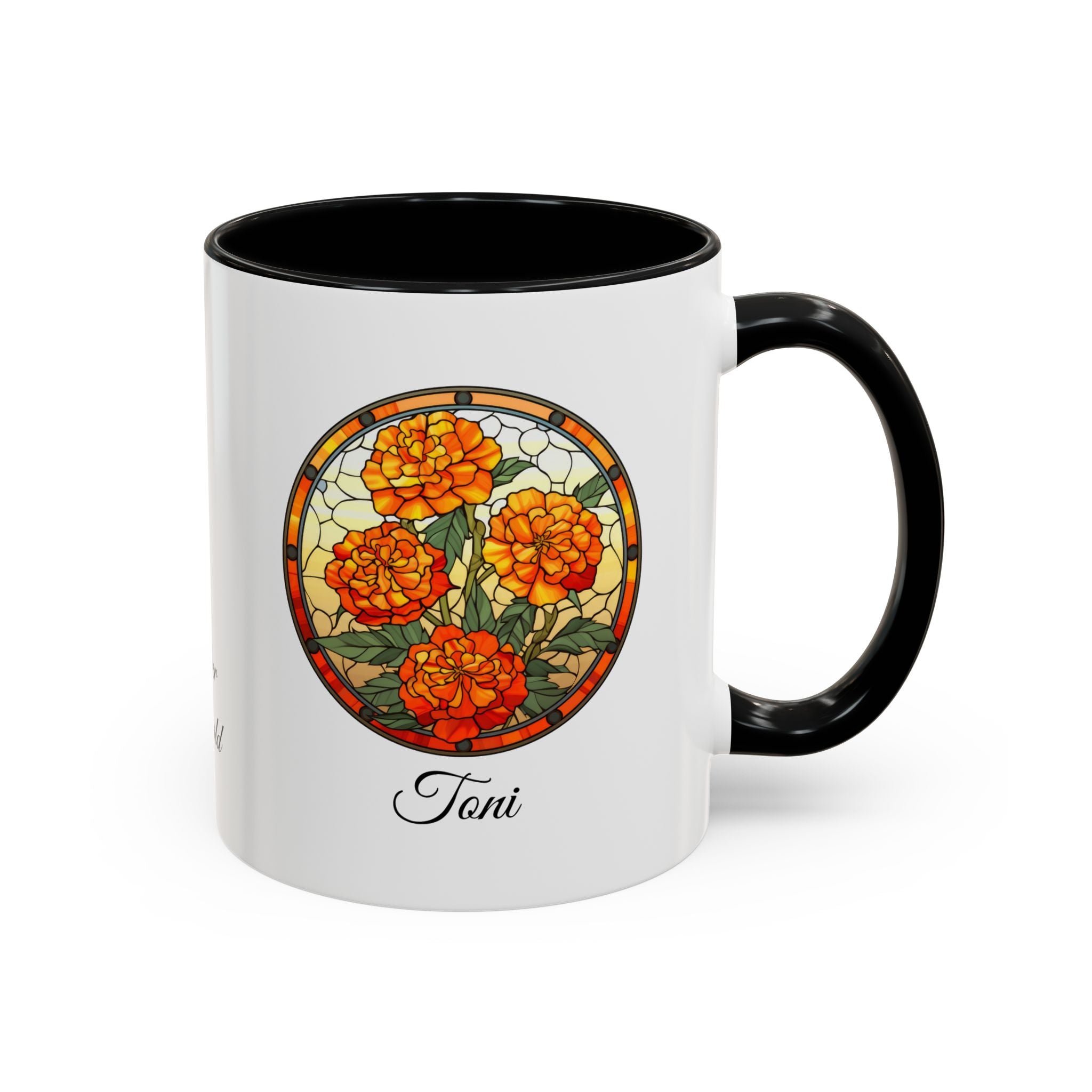Personalized October Birth Flower Accent Coffee Mug - Available in 11oz and 15oz Sizes