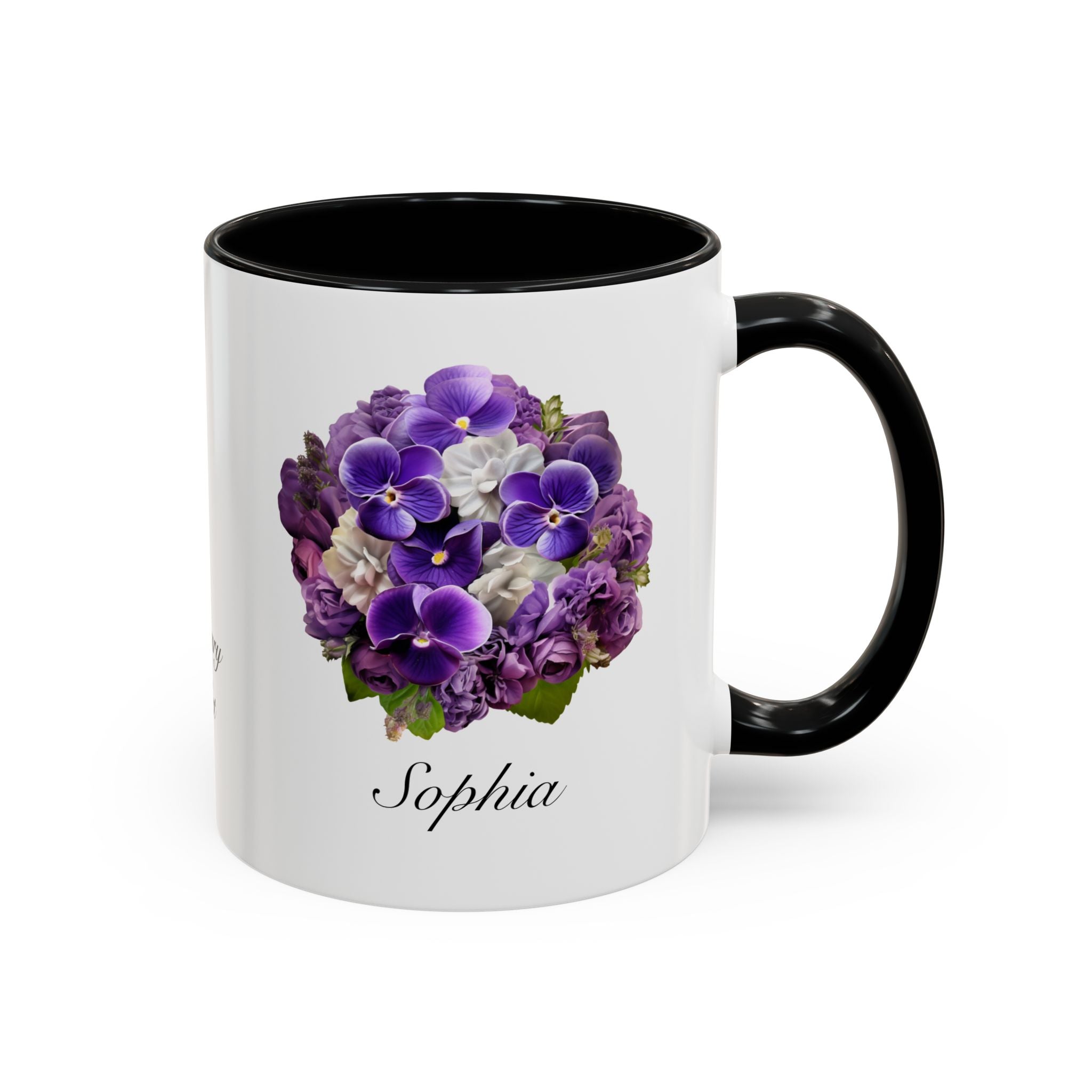 Personalized February Birth Flower Accent Coffee Mug - Available in 11oz and 15oz Sizes