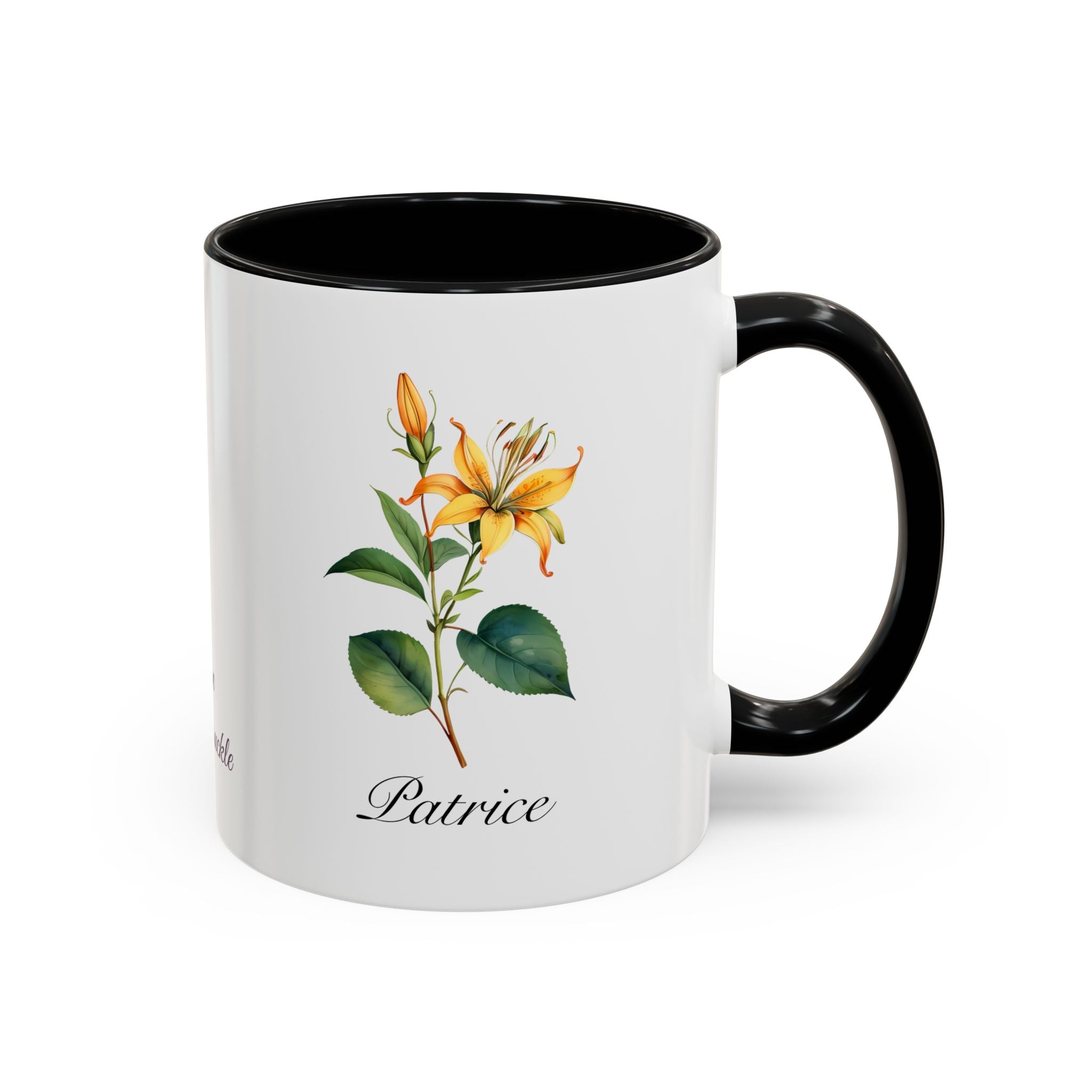 Personalized June Birth Flower Accent Coffee Mug - Available in 11oz and 15oz Sizes