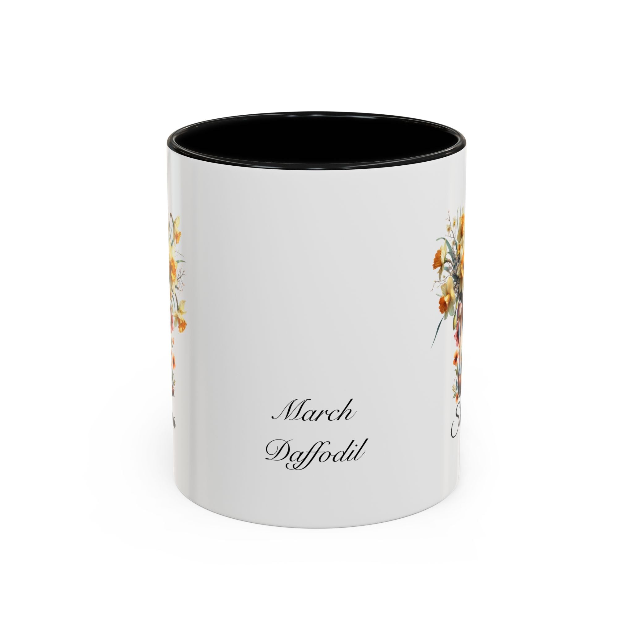 Personalized March Birth Flower Accent Coffee Mug - Available in 11oz and 15oz Sizes