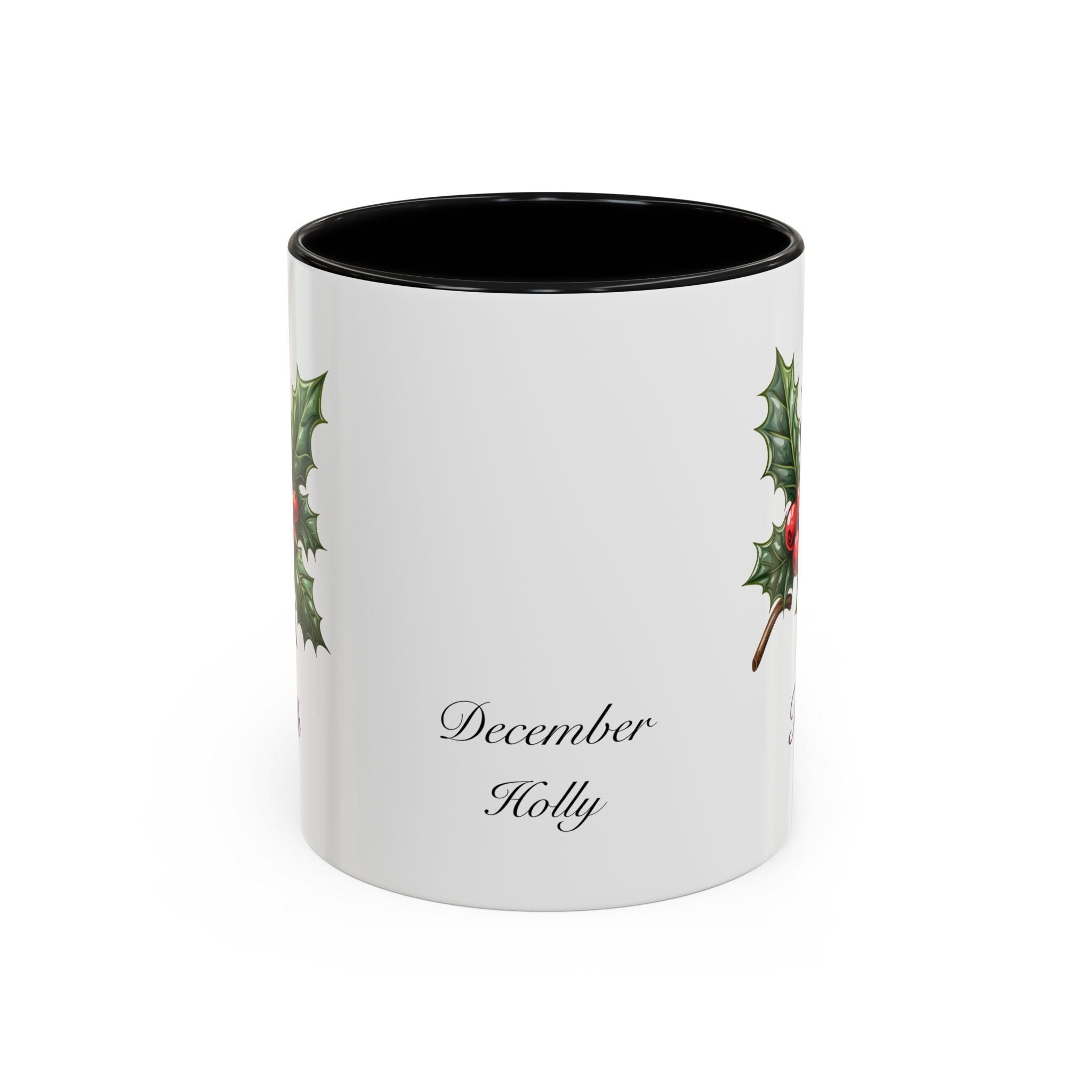 Personalized December Birth Flower Accent Coffee Mug - Available in 11oz and 15oz Sizes