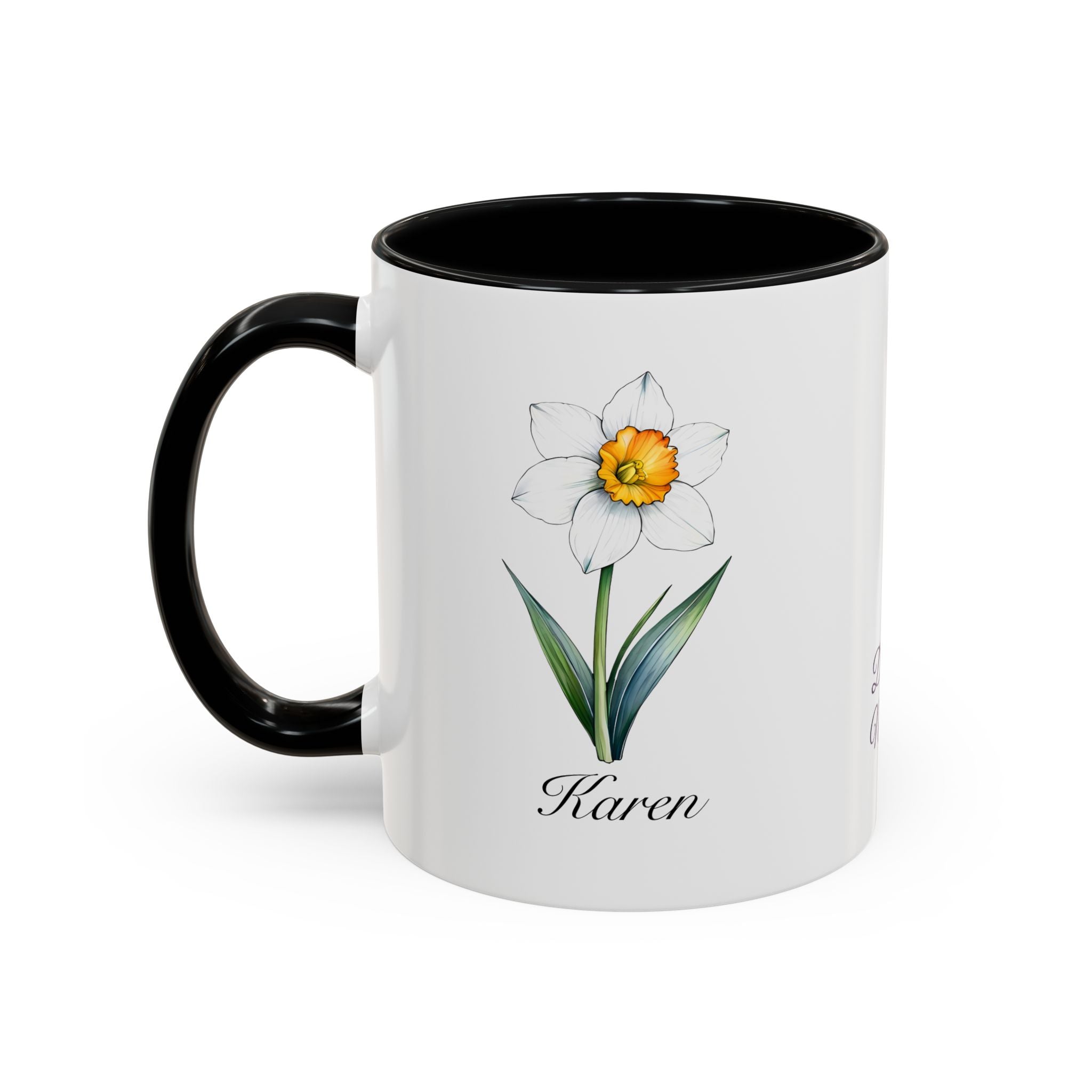 Personalized December Birth Flower Accent Coffee Mug - Available in 11oz and 15oz Sizes