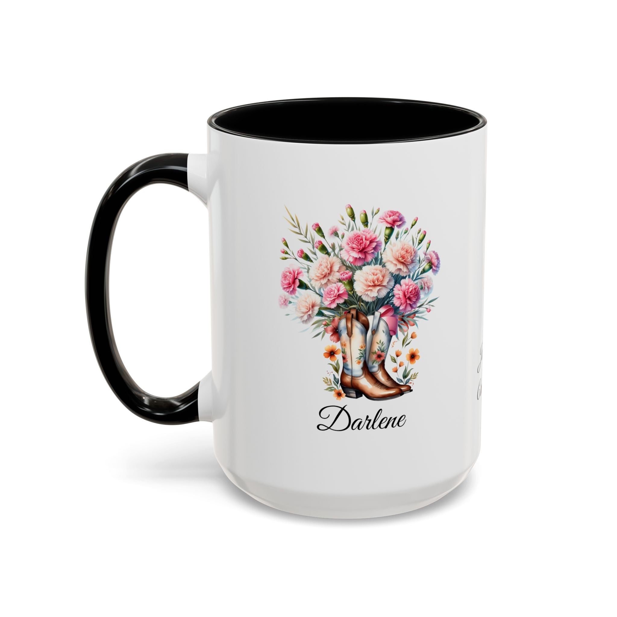 Personalized January Birth Flower Accent Coffee Mug - Available in 11oz and 15oz Sizes