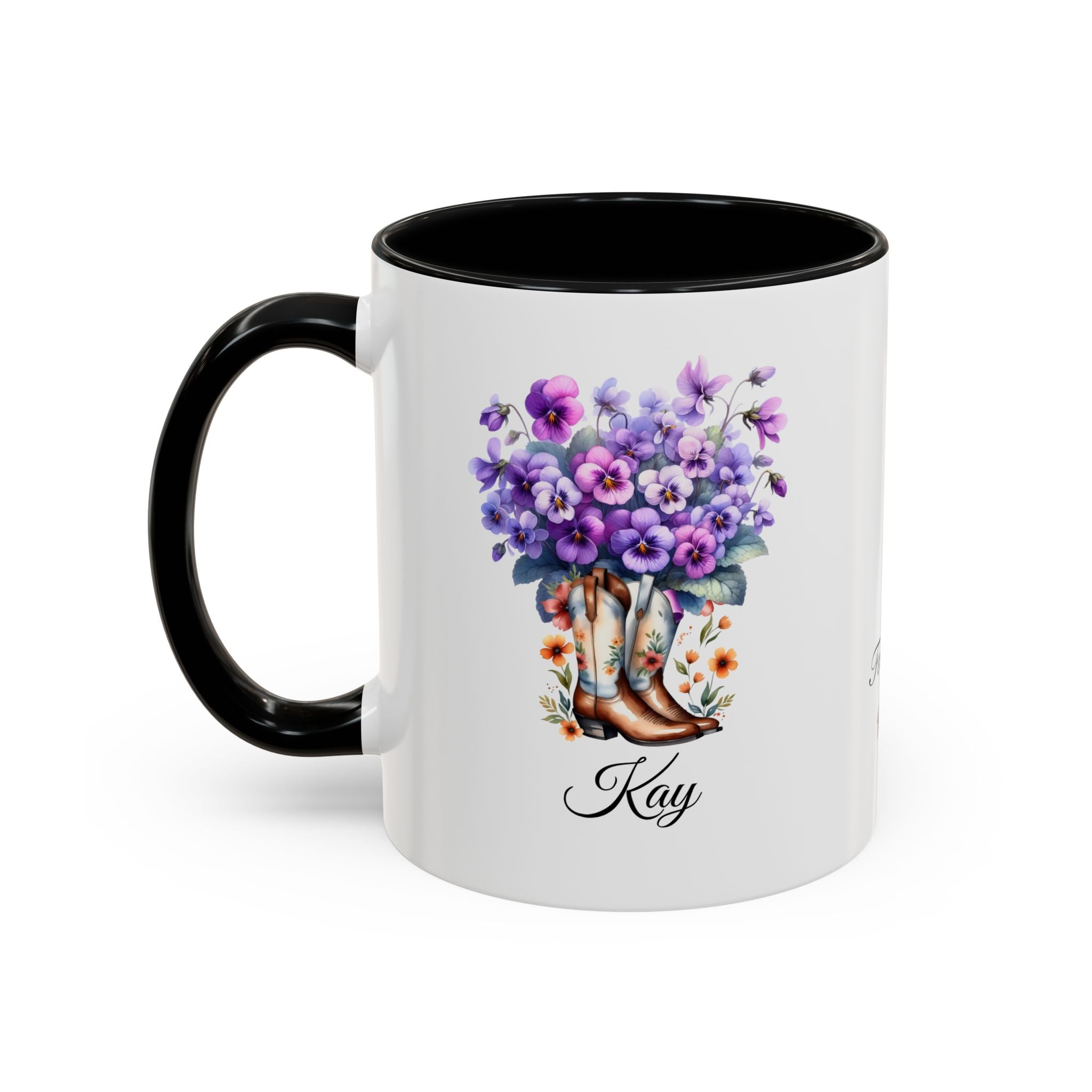 Personalized February Birth Flower Accent Coffee Mug - Available in 11oz and 15oz Sizes