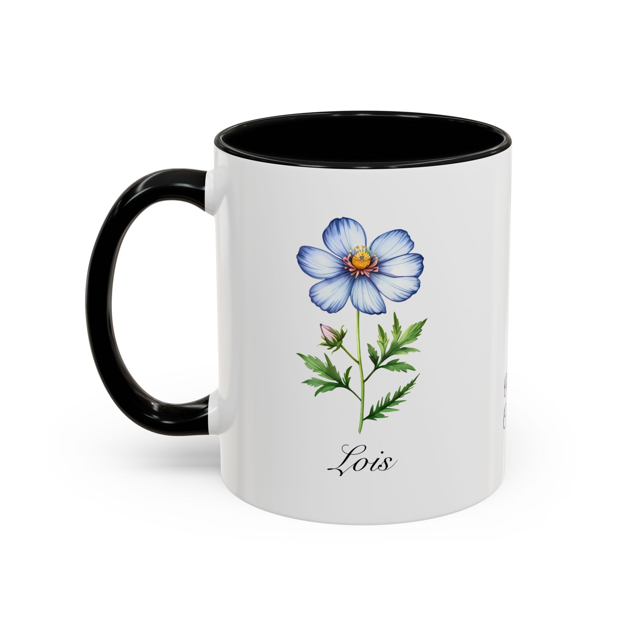 Personalized October Birth Flower Accent Coffee Mug - Available in 11oz and 15oz Sizes