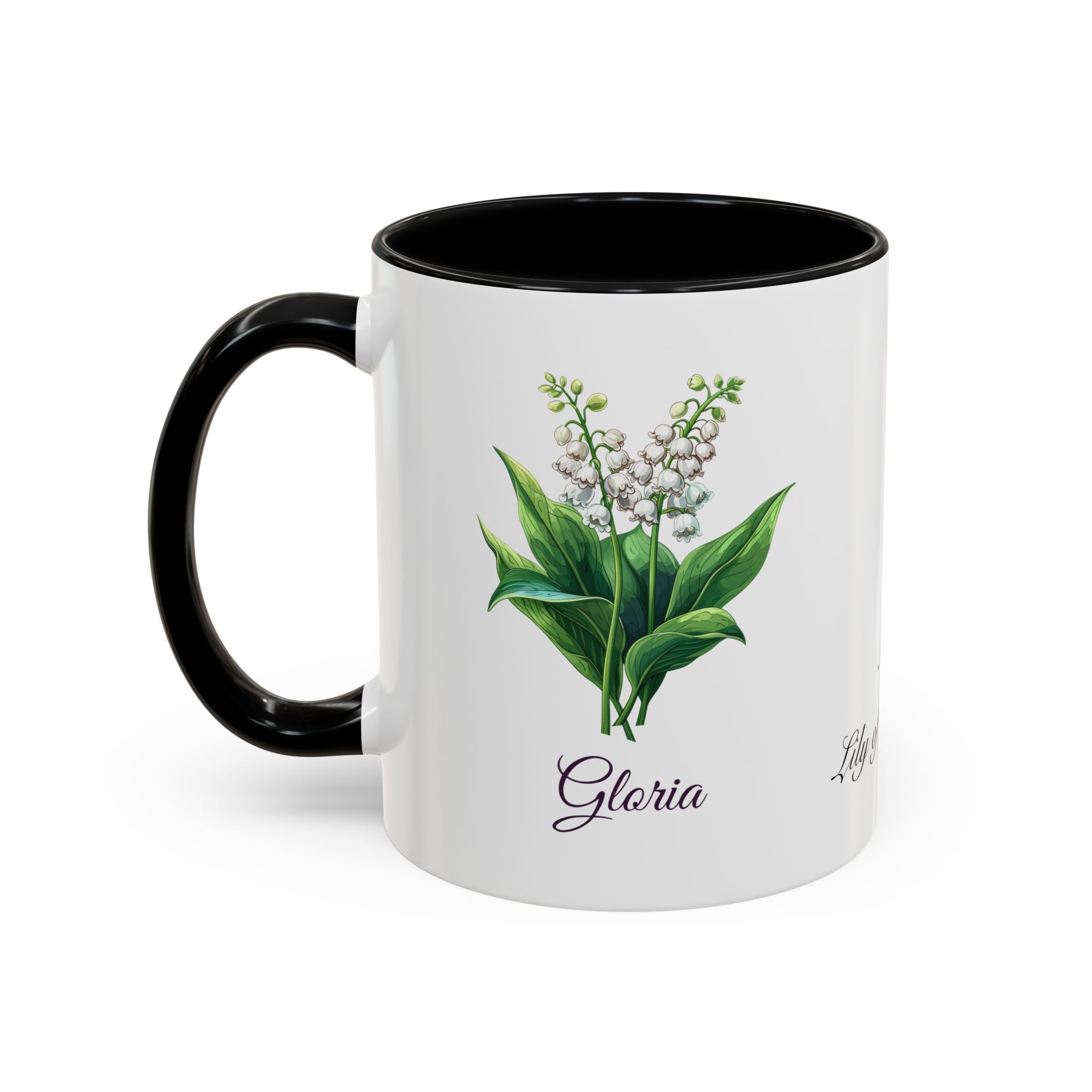 Personalized May Lily of the Valley Birth Flower Accent Coffee Mug - Available in 11oz and 15oz Sizes