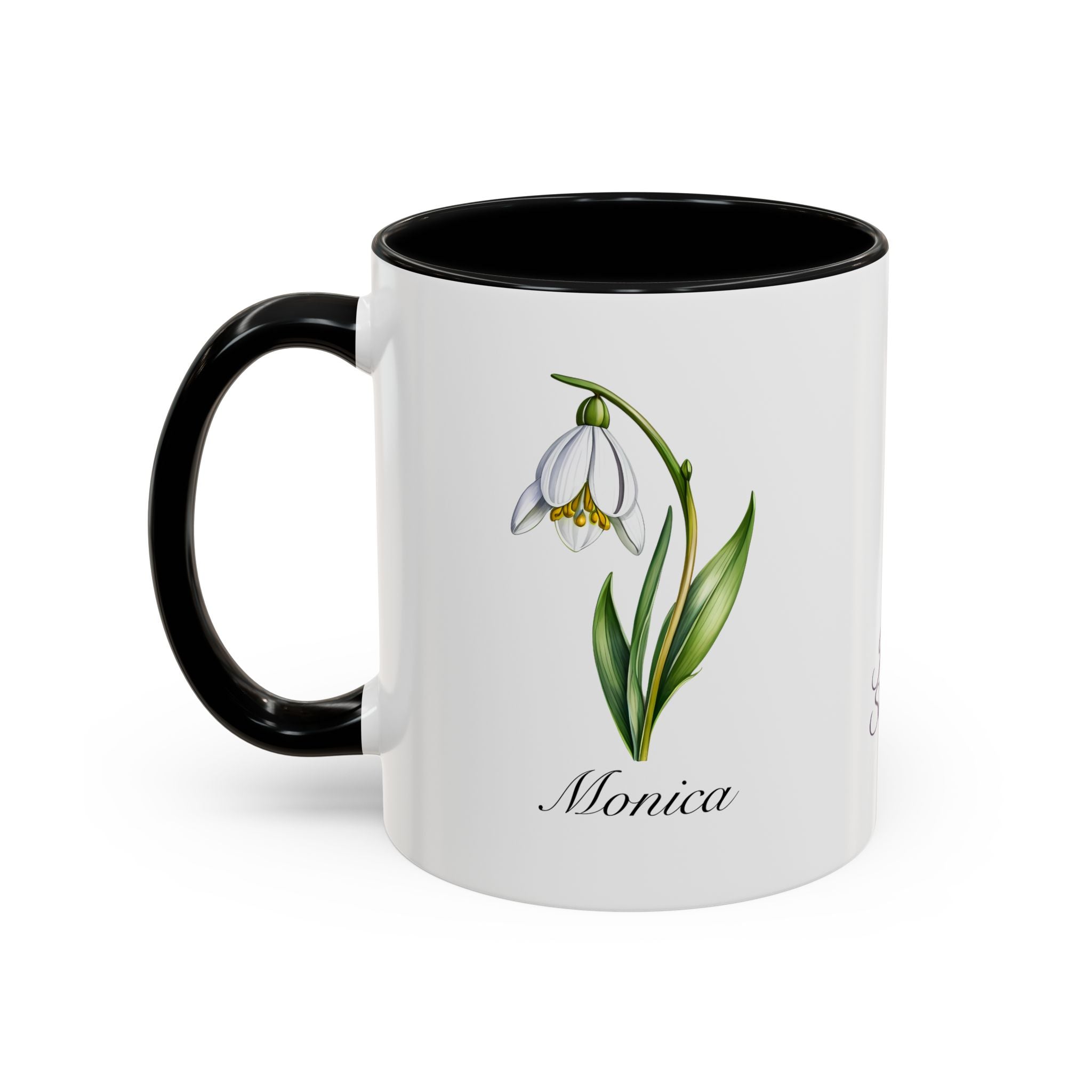 Personalized January Birth Flower Accent Coffee Mug - Available in 11oz and 15oz Sizes
