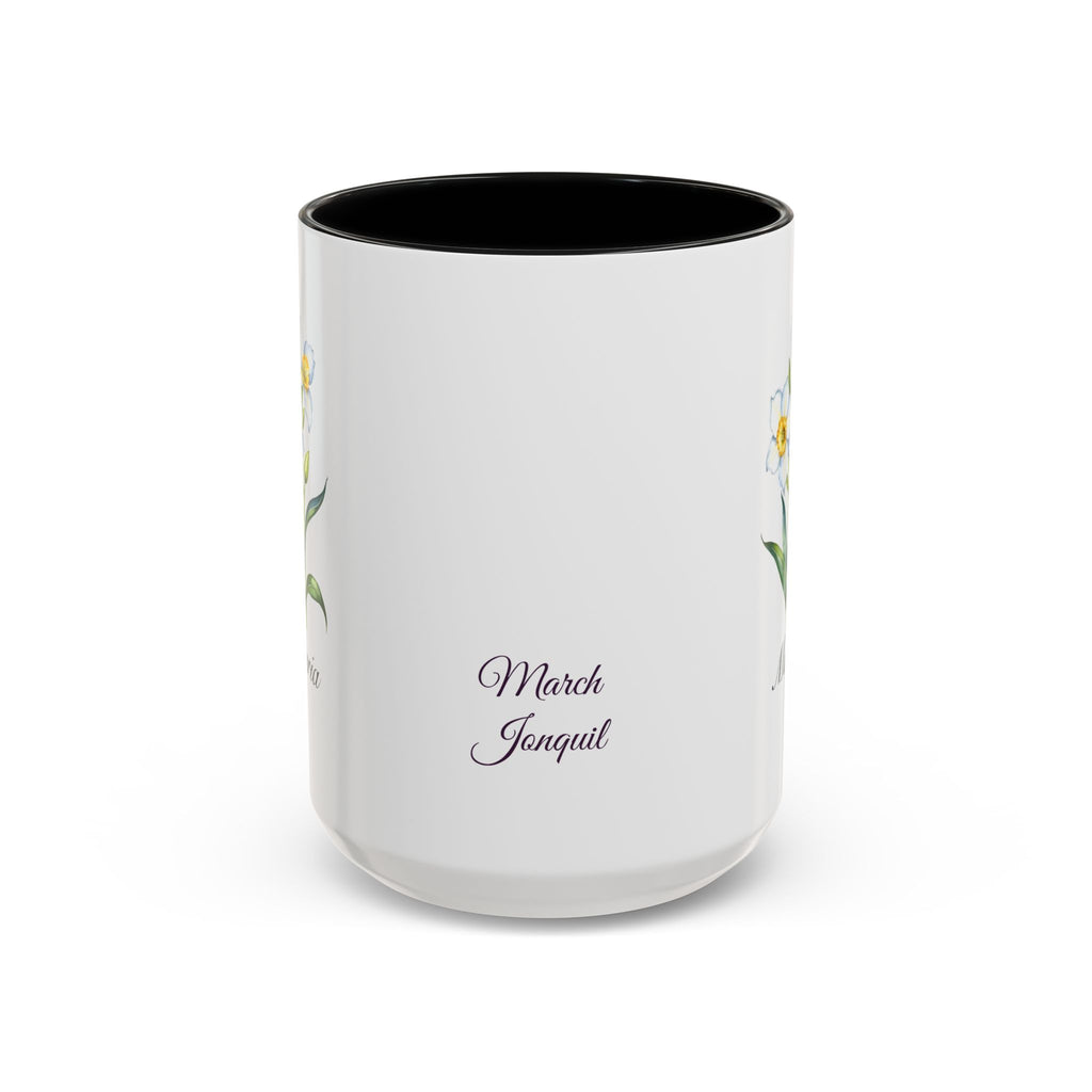 Personalized March Birth Flower Accent Coffee Mug - Available in 11oz and 15oz Sizes