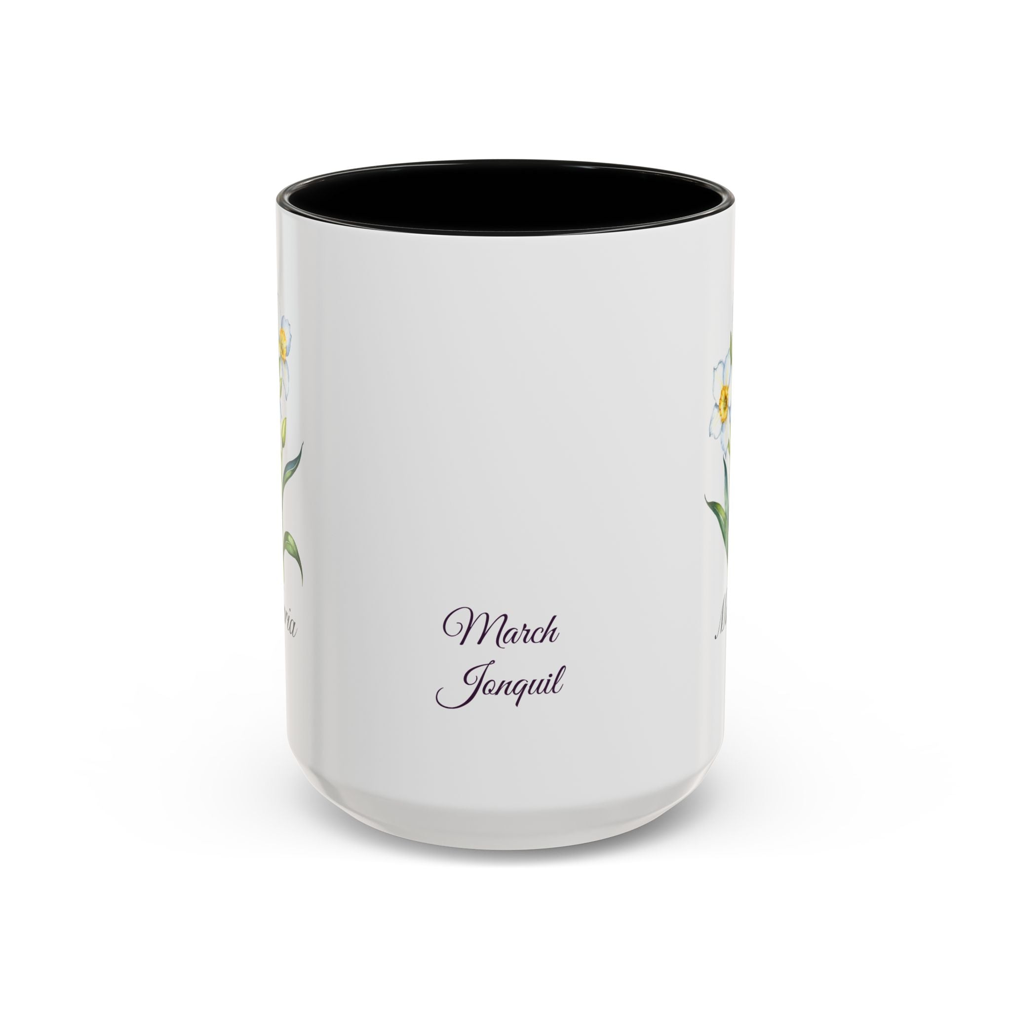 Personalized March Birth Flower Accent Coffee Mug - Available in 11oz and 15oz Sizes