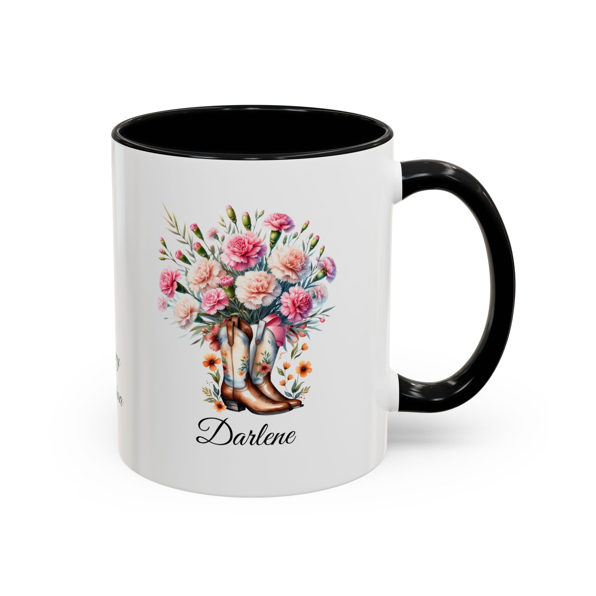 Personalized January Birth Flower Accent Coffee Mug - Available in 11oz and 15oz Sizes