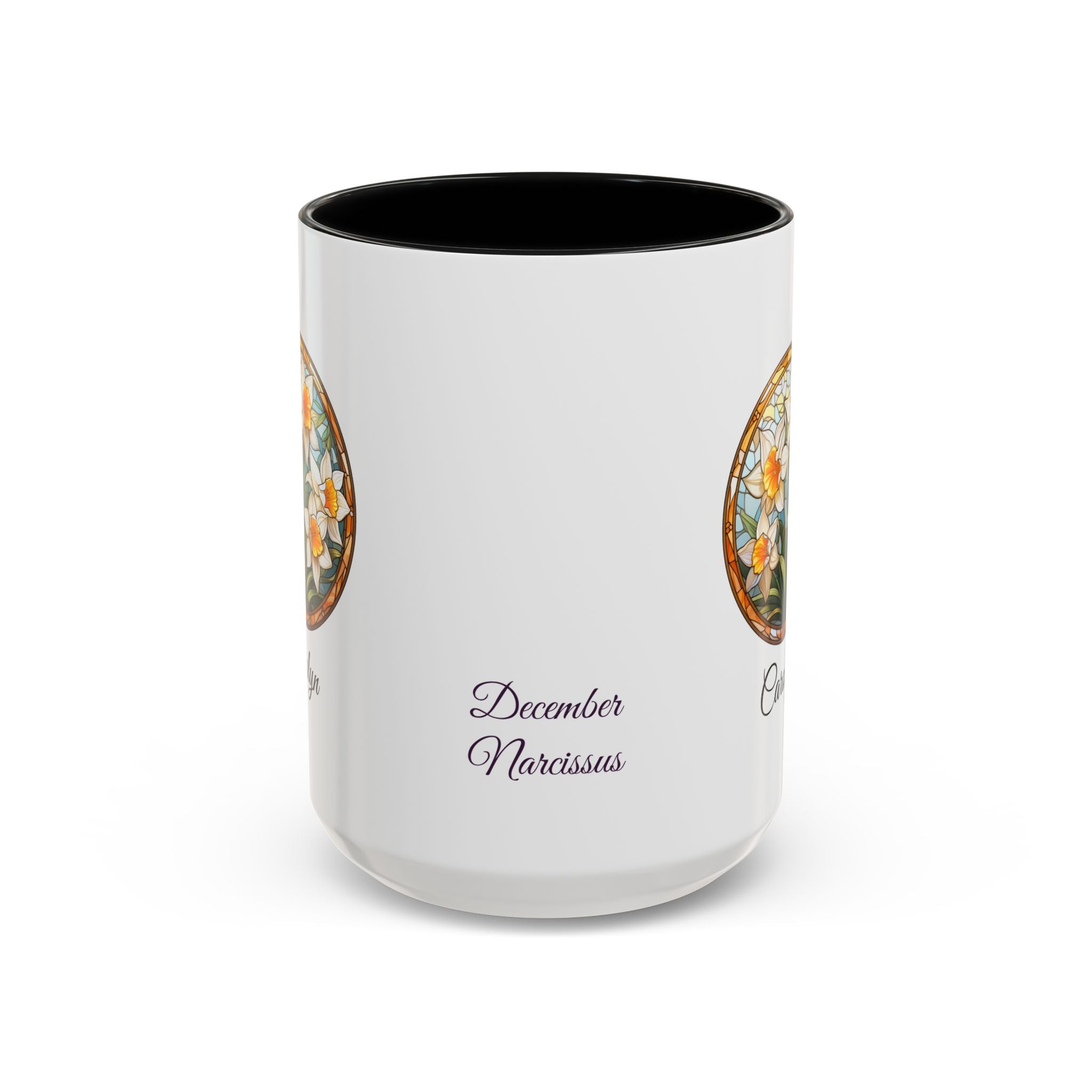 Personalized December Birth Flower Accent Coffee Mug - Available in 11oz and 15oz Sizes
