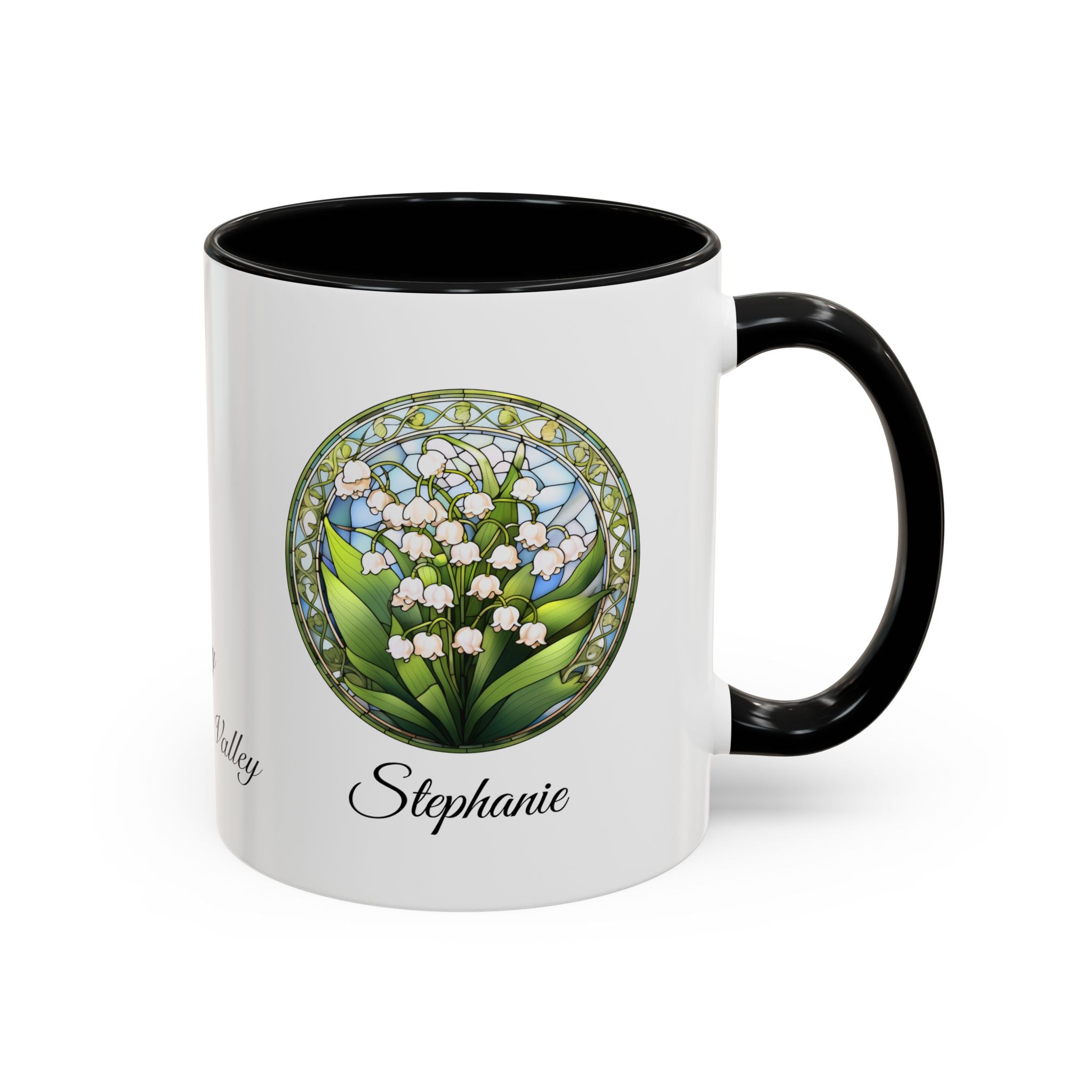 Personalized May Lily of the Valley Birth Flower Accent Coffee Mug - Available in 11oz and 15oz Sizes