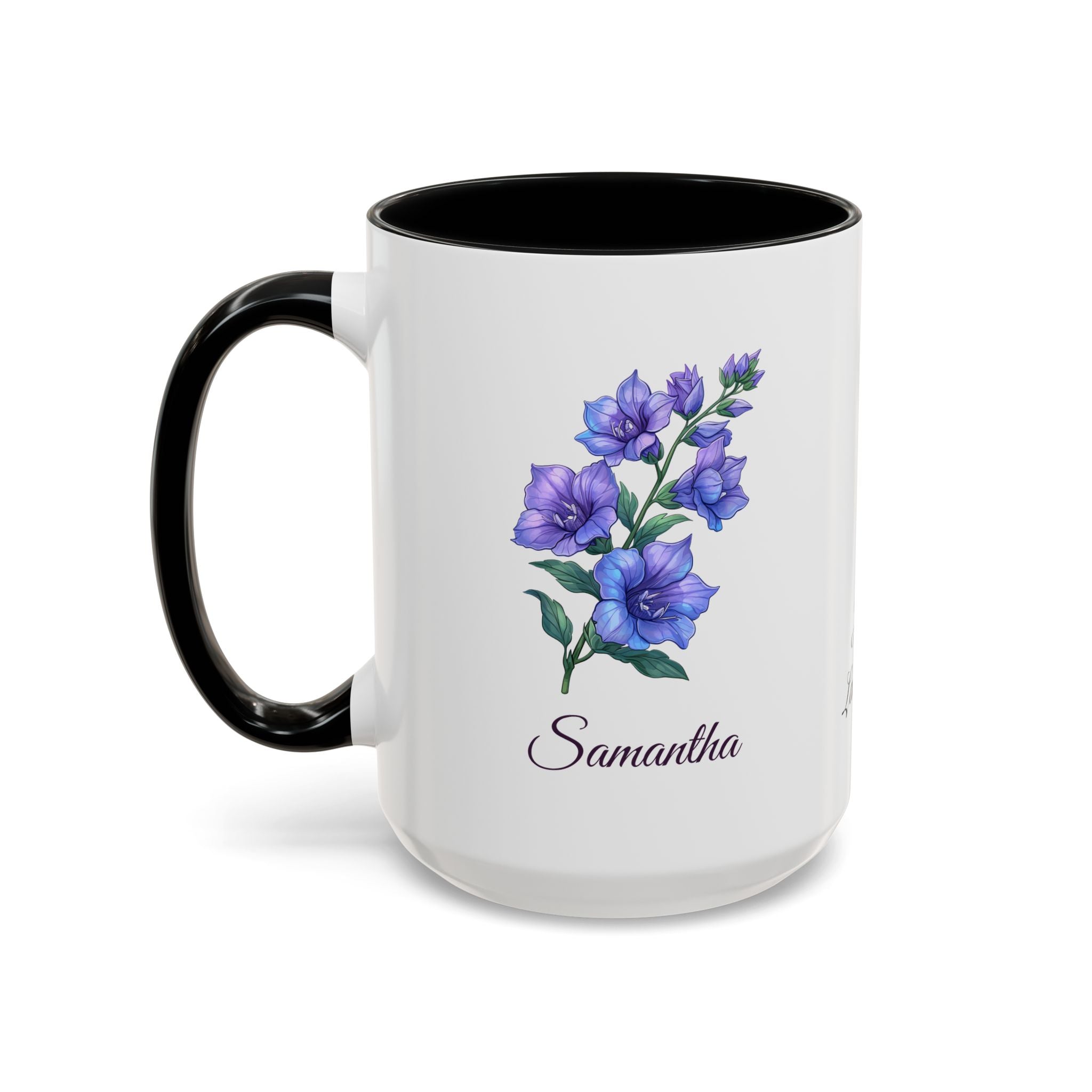 Personalized July Birth Flower Accent Coffee Mug - Available in 11oz and 15oz Sizes