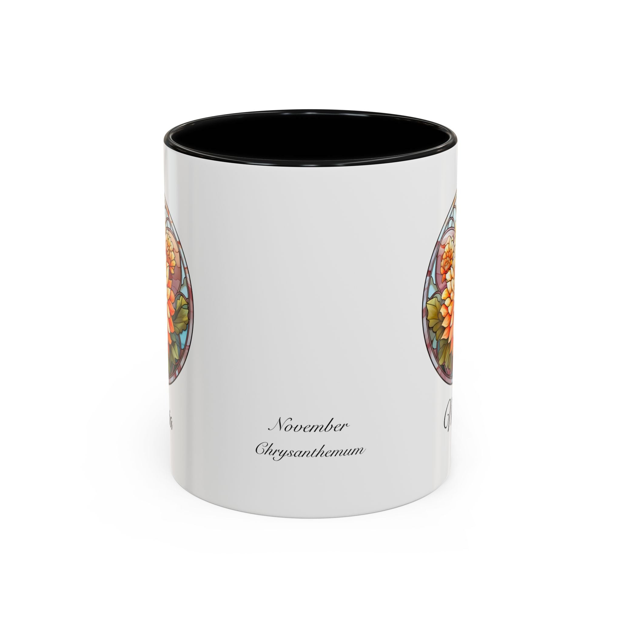 Personalized November Birth Flower Accent Coffee Mug - Available in 11oz and 15oz Sizes