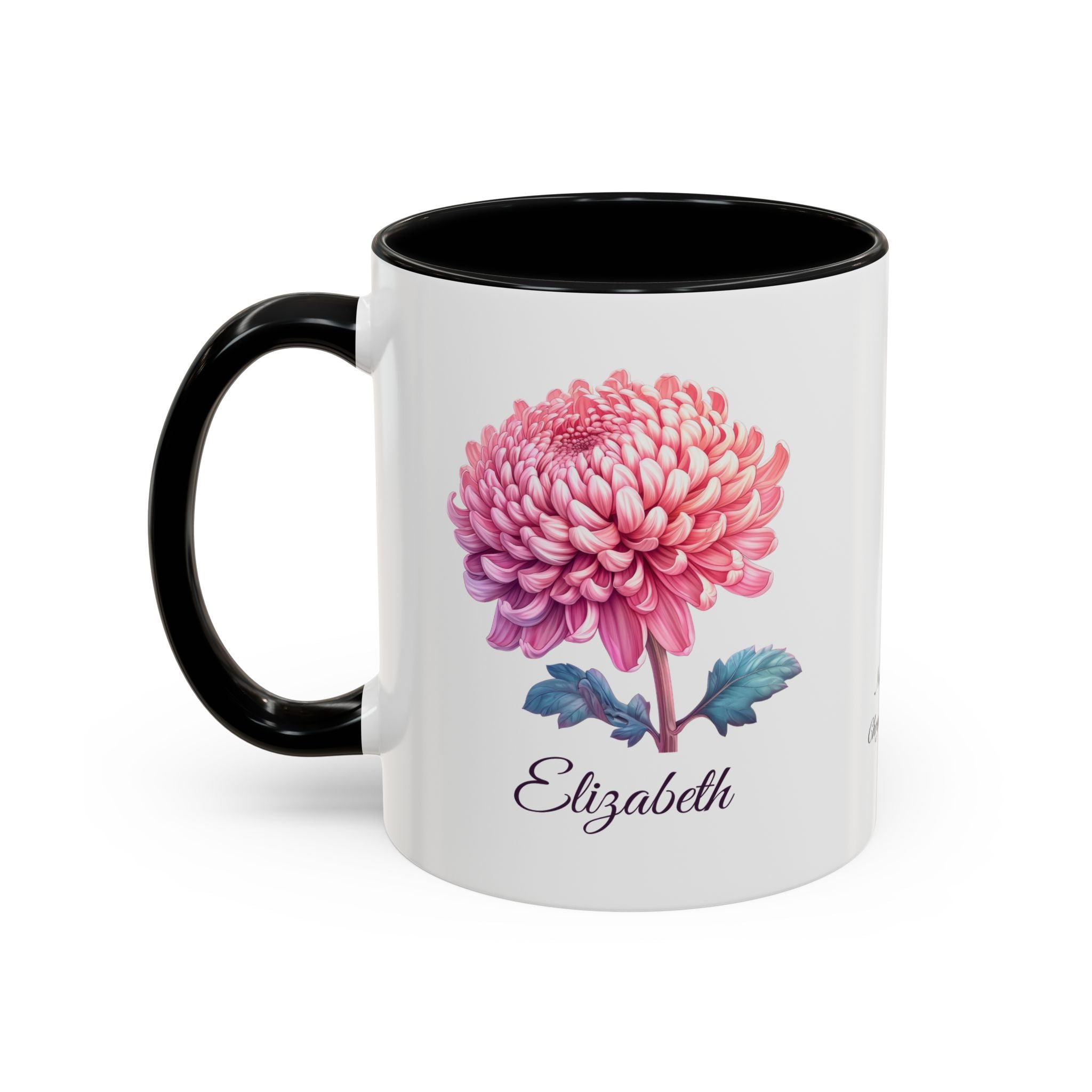 Personalized November Birth Flower Accent Coffee Mug - Available in 11oz and 15oz Sizes