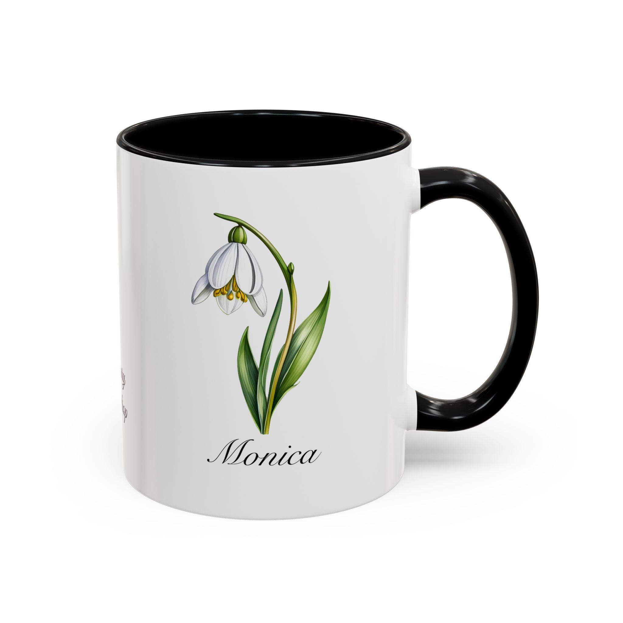 Personalized January Birth Flower Accent Coffee Mug - Available in 11oz and 15oz Sizes