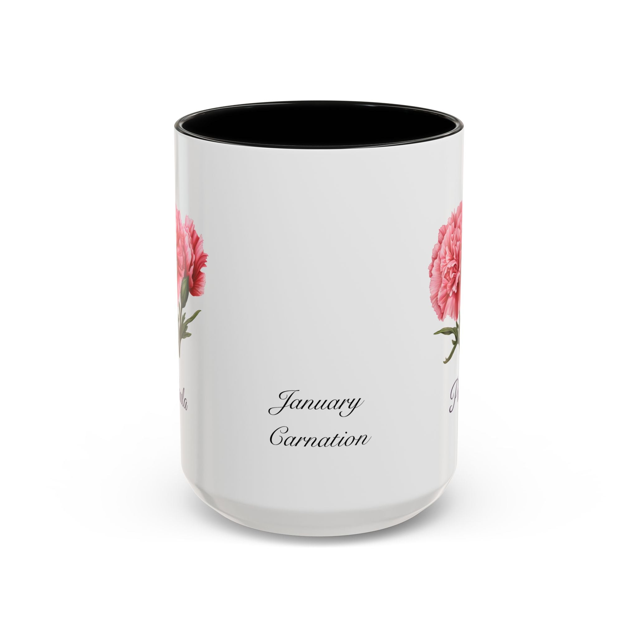 Personalized January Birth Flower Accent Coffee Mug - Available in 11oz and 15oz Sizes