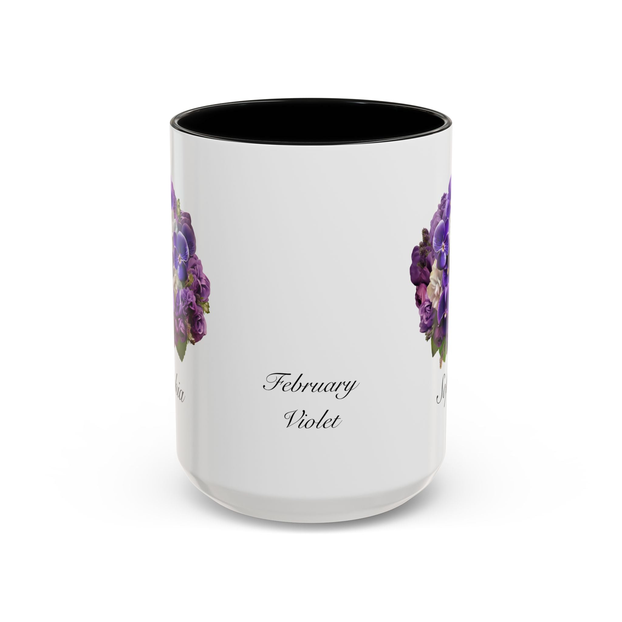 Personalized February Birth Flower Accent Coffee Mug - Available in 11oz and 15oz Sizes