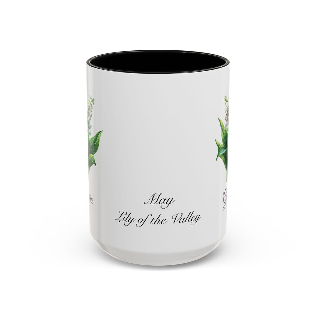 Personalized May Lily of the Valley Birth Flower Accent Coffee Mug - Available in 11oz and 15oz Sizes