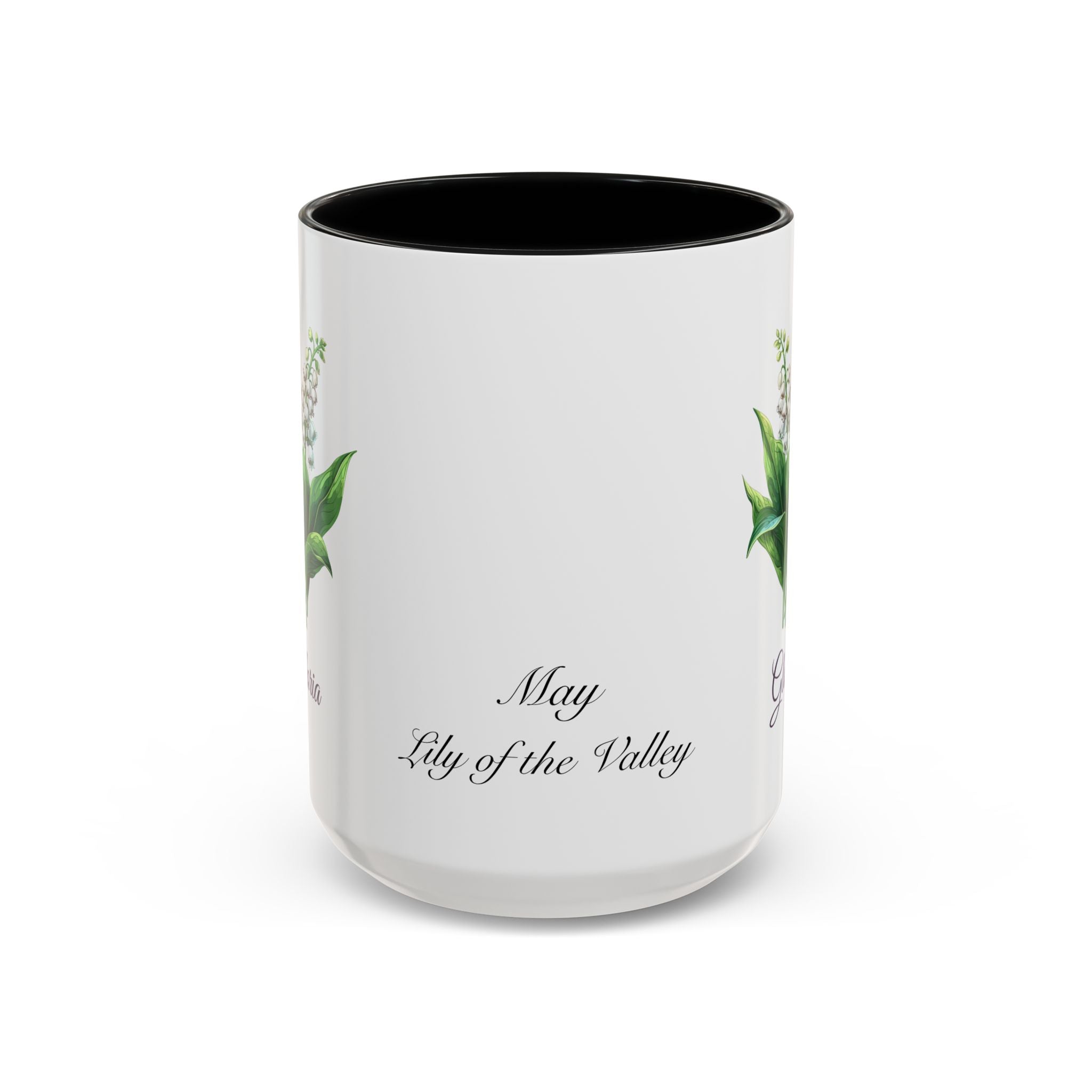 Personalized May Lily of the Valley Birth Flower Accent Coffee Mug - Available in 11oz and 15oz Sizes