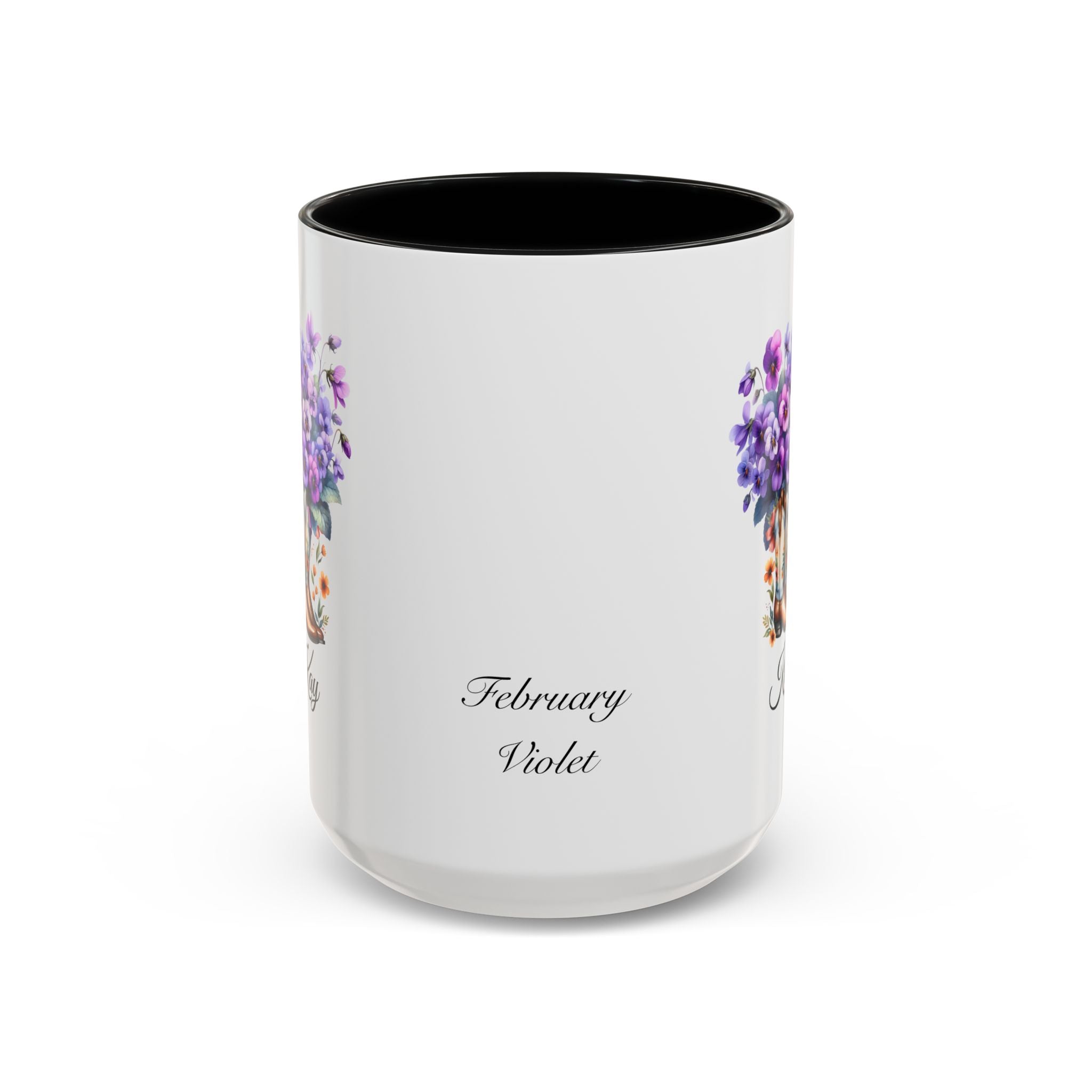 Personalized February Birth Flower Accent Coffee Mug - Available in 11oz and 15oz Sizes