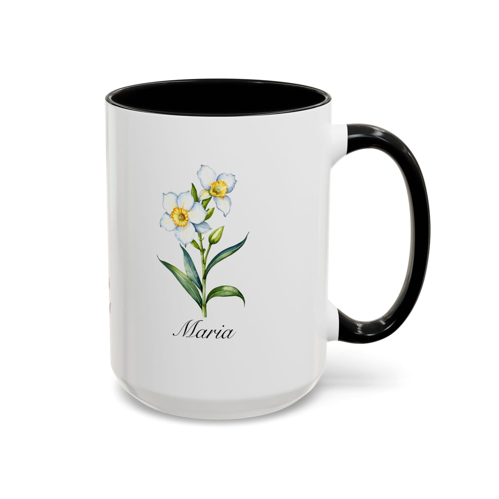 Personalized March Birth Flower Accent Coffee Mug - Available in 11oz and 15oz Sizes