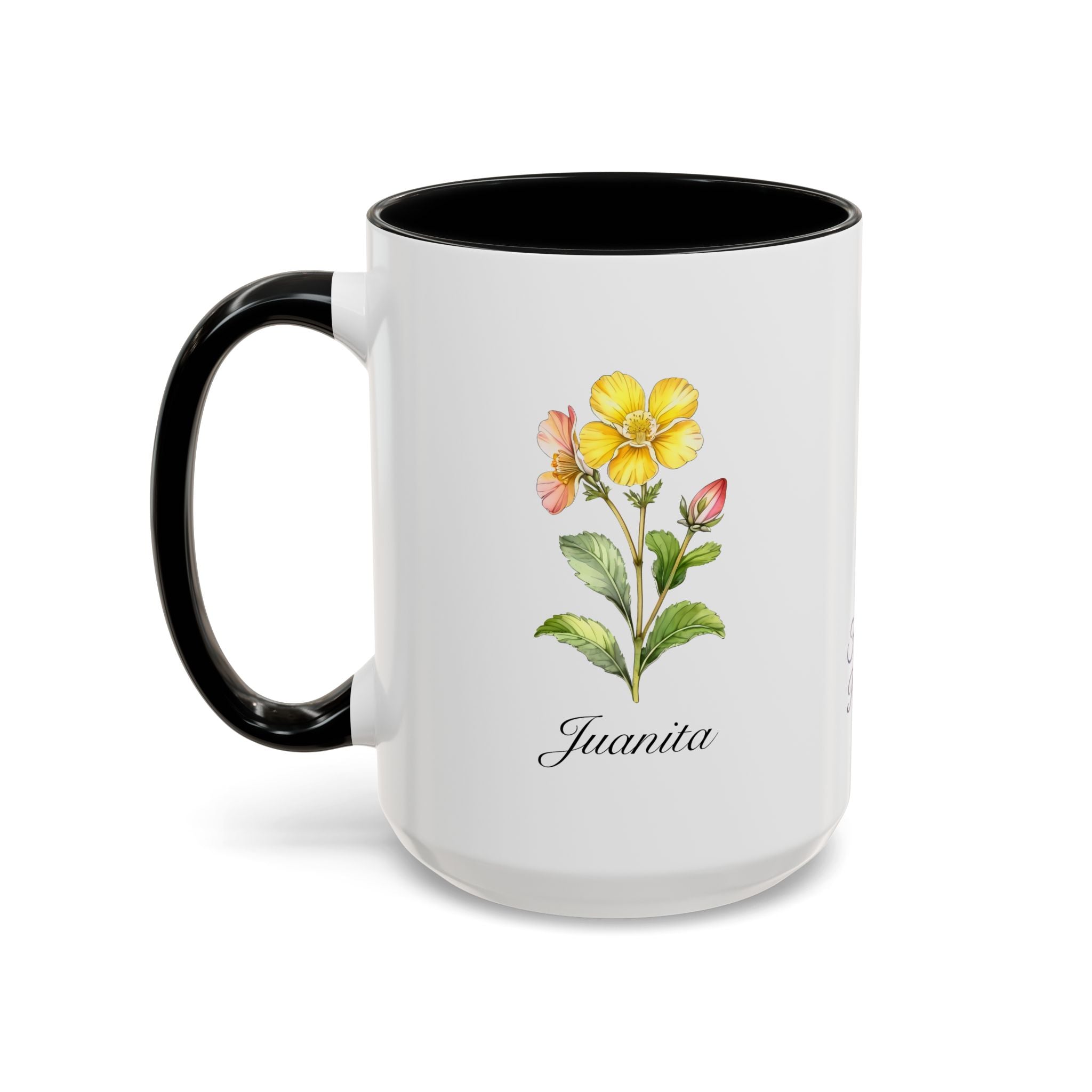 Personalized February Birth Flower Accent Coffee Mug - Available in 11oz and 15oz Sizes