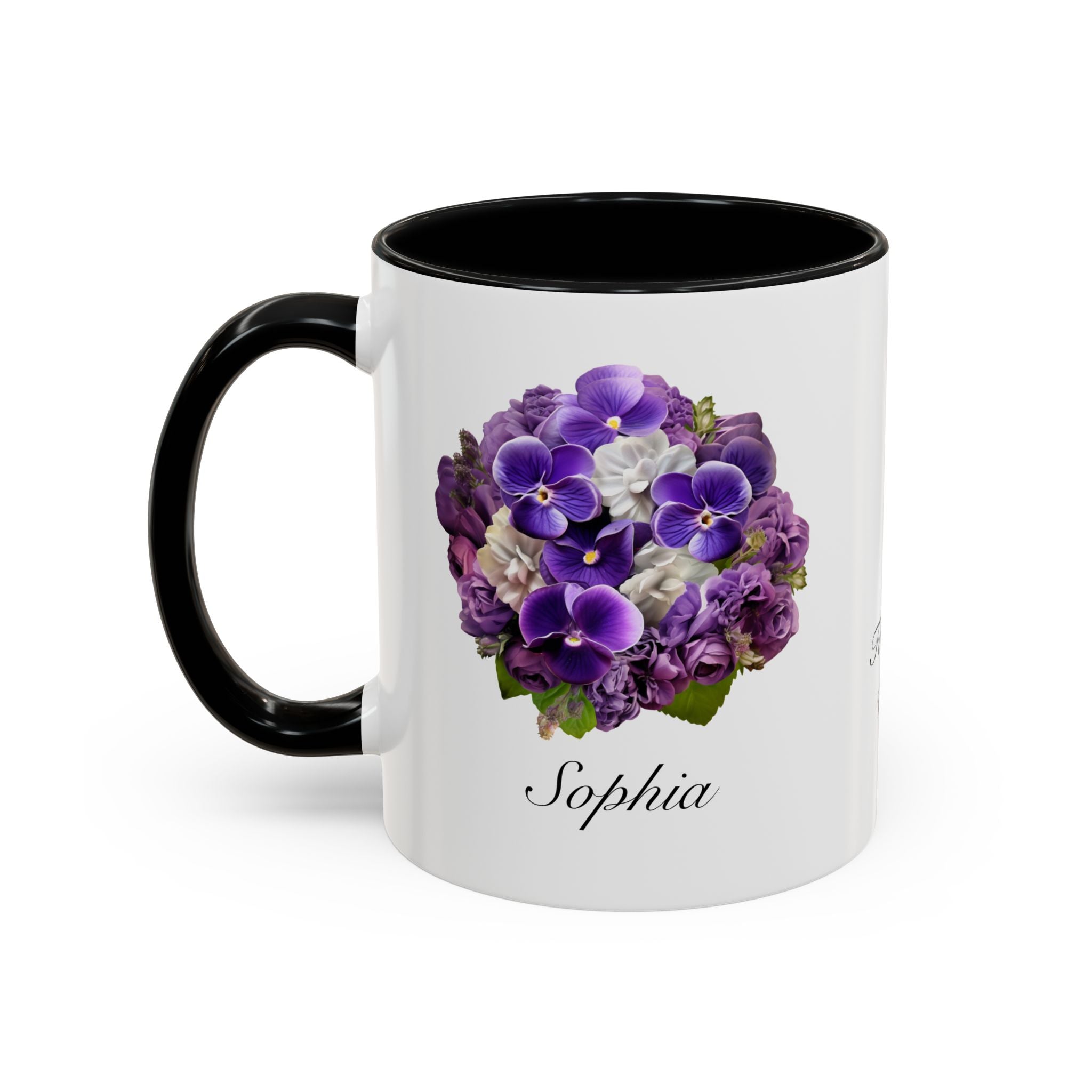 Personalized February Birth Flower Accent Coffee Mug - Available in 11oz and 15oz Sizes