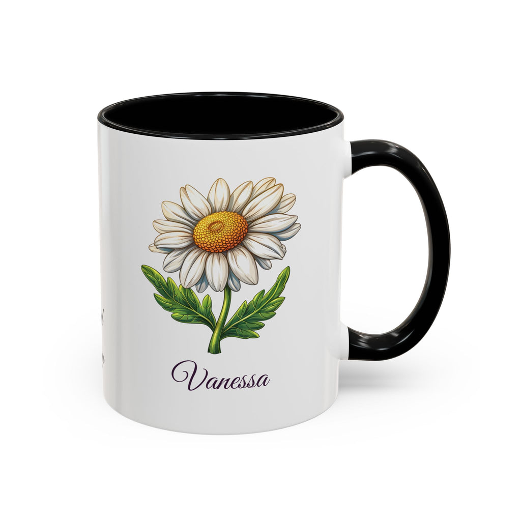 Personalized April Birth Flower Accent Coffee Mug - Available in 11oz and 15oz Sizes