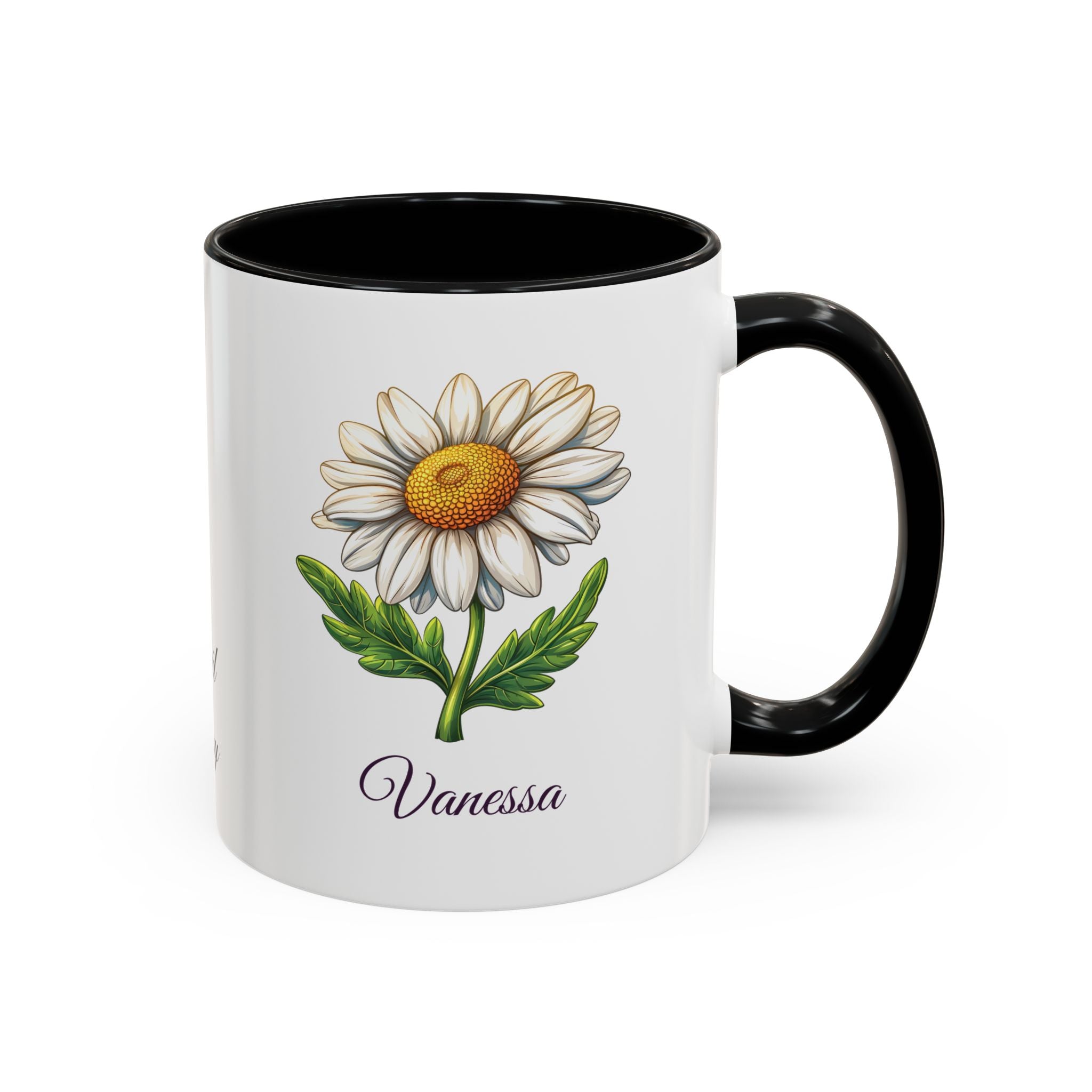 Personalized April Birth Flower Accent Coffee Mug - Available in 11oz and 15oz Sizes
