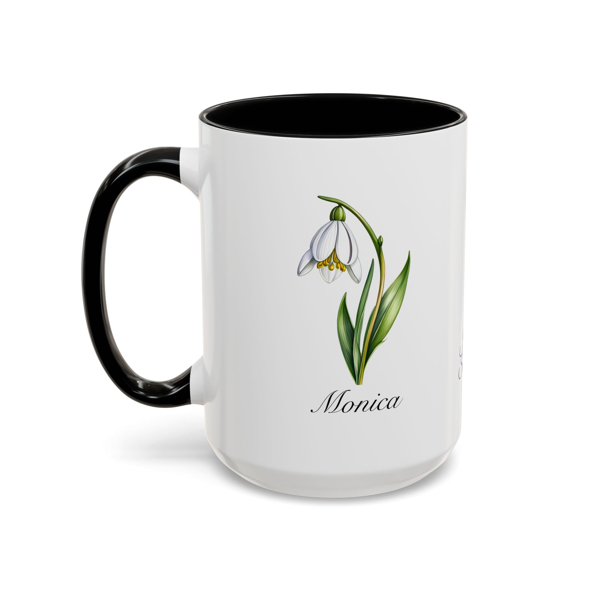 Personalized January Birth Flower Accent Coffee Mug - Available in 11oz and 15oz Sizes