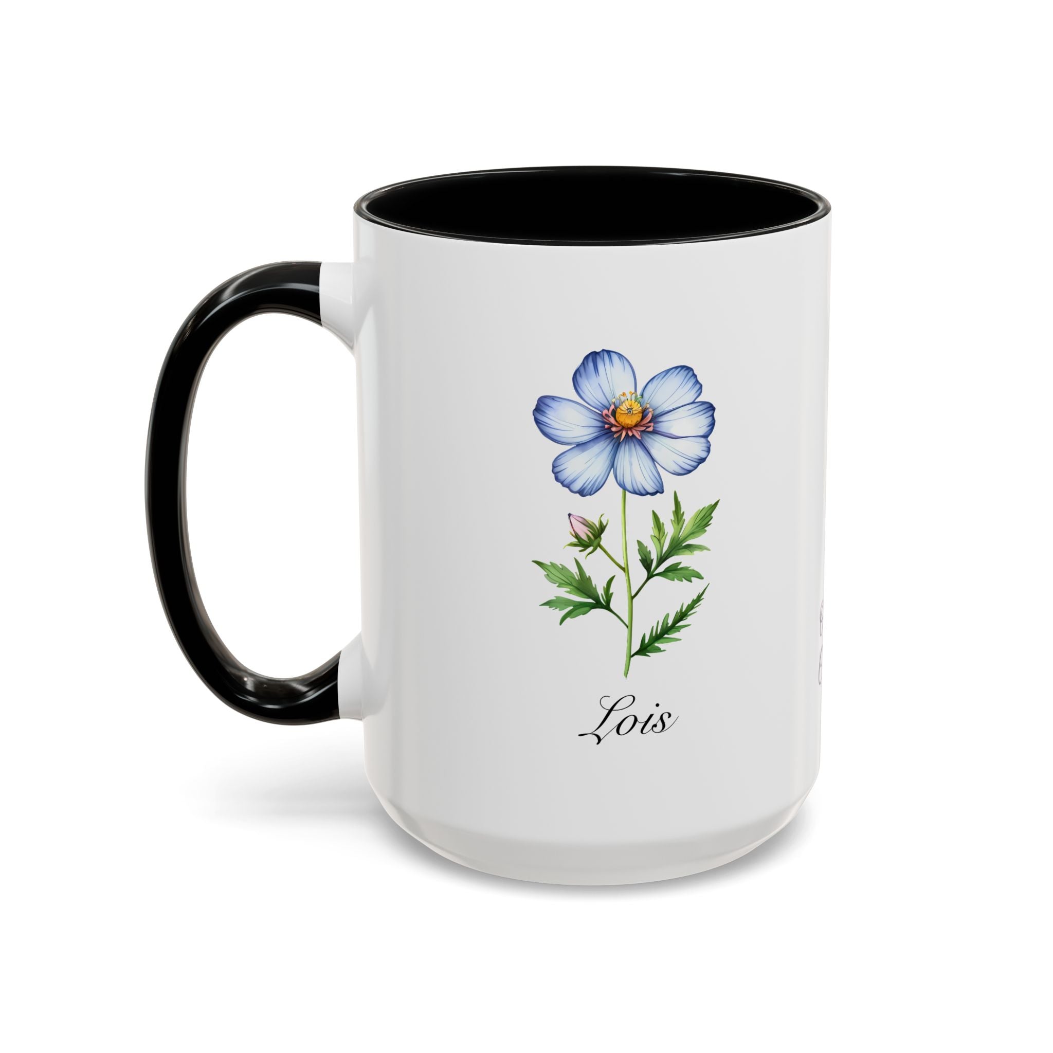 Personalized October Birth Flower Accent Coffee Mug - Available in 11oz and 15oz Sizes