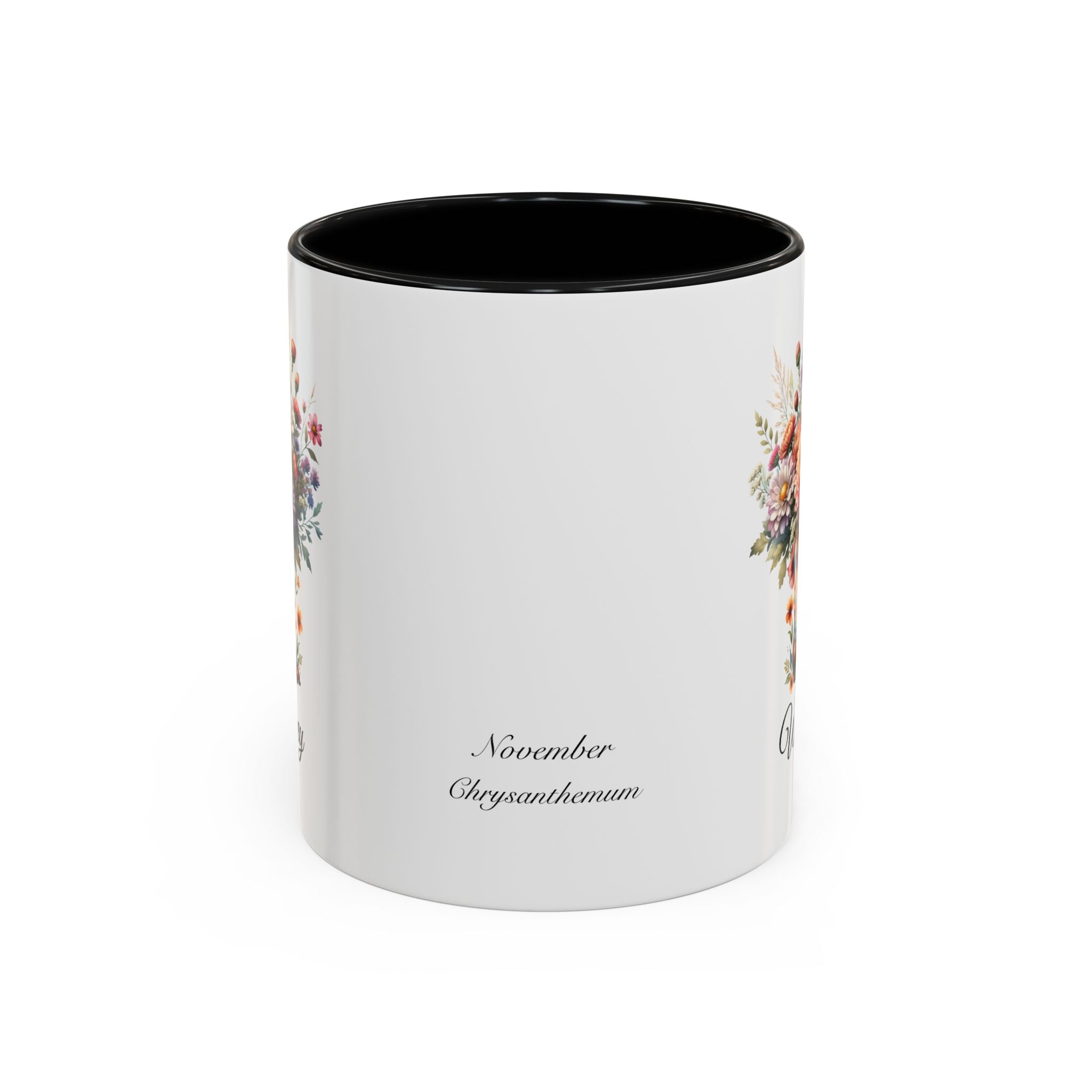 Personalized November Birth Flower Accent Coffee Mug - Available in 11oz and 15oz Sizes