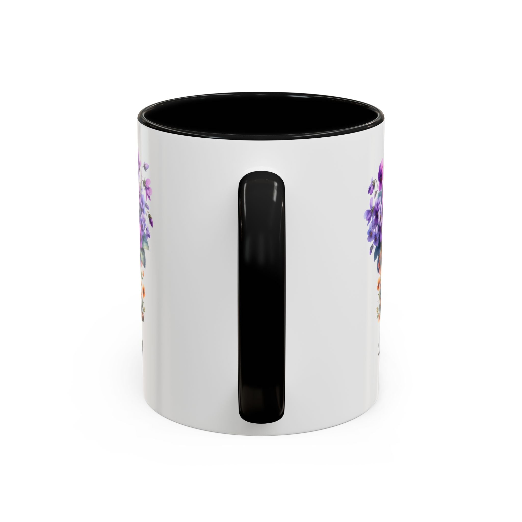 Personalized February Birth Flower Accent Coffee Mug - Available in 11oz and 15oz Sizes