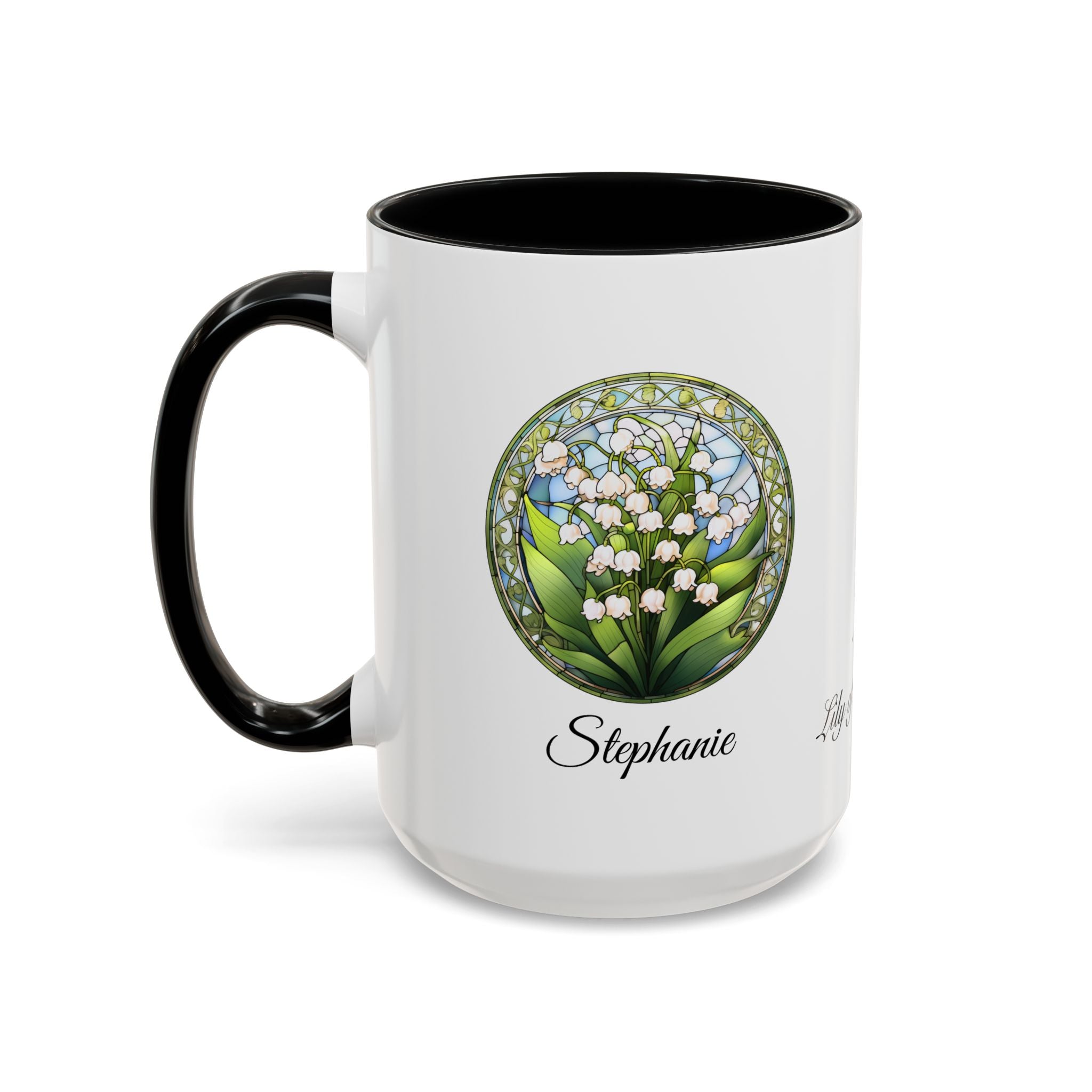 Personalized May Lily of the Valley Birth Flower Accent Coffee Mug - Available in 11oz and 15oz Sizes