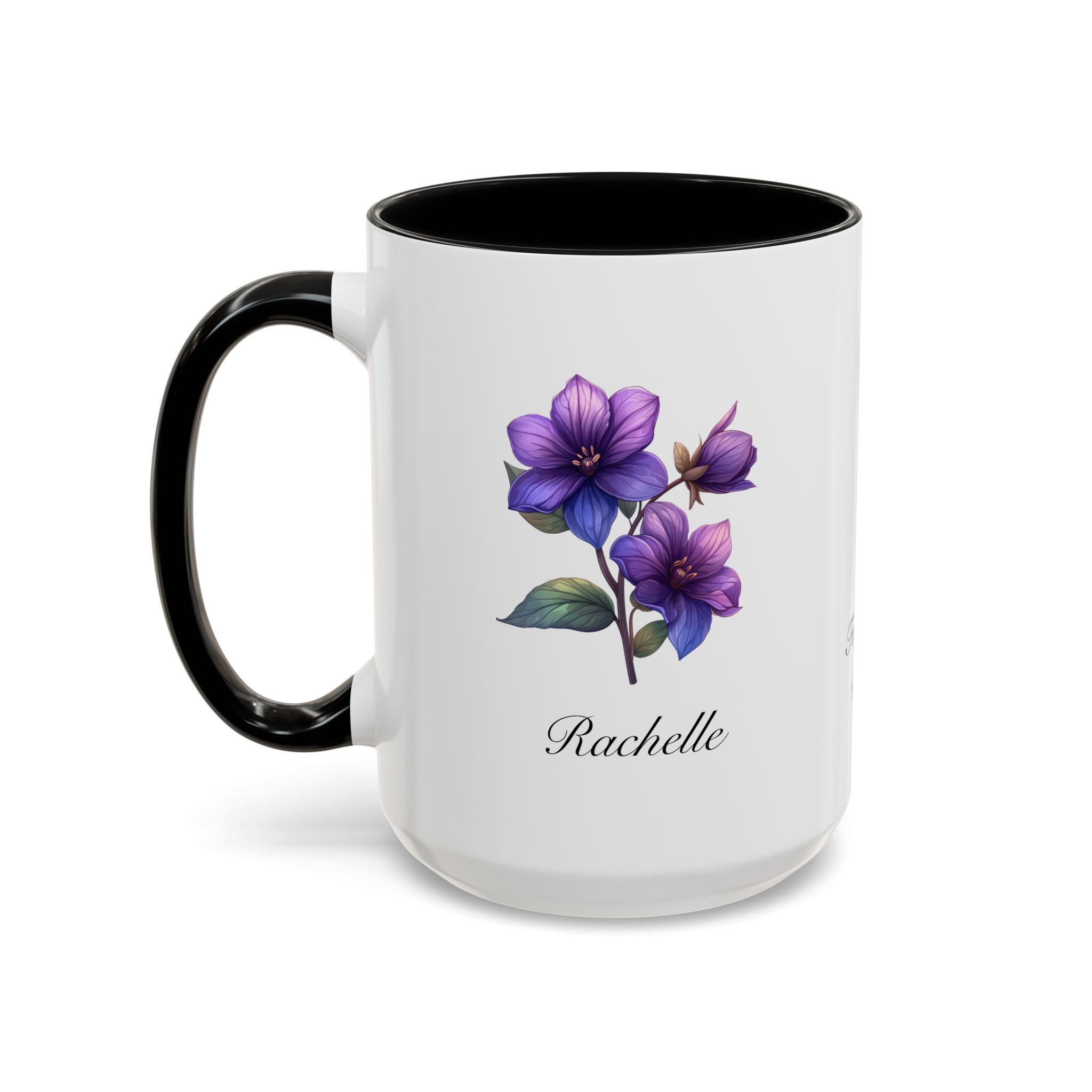 Personalized February Birth Flower Accent Coffee Mug - Available in 11oz and 15oz Sizes