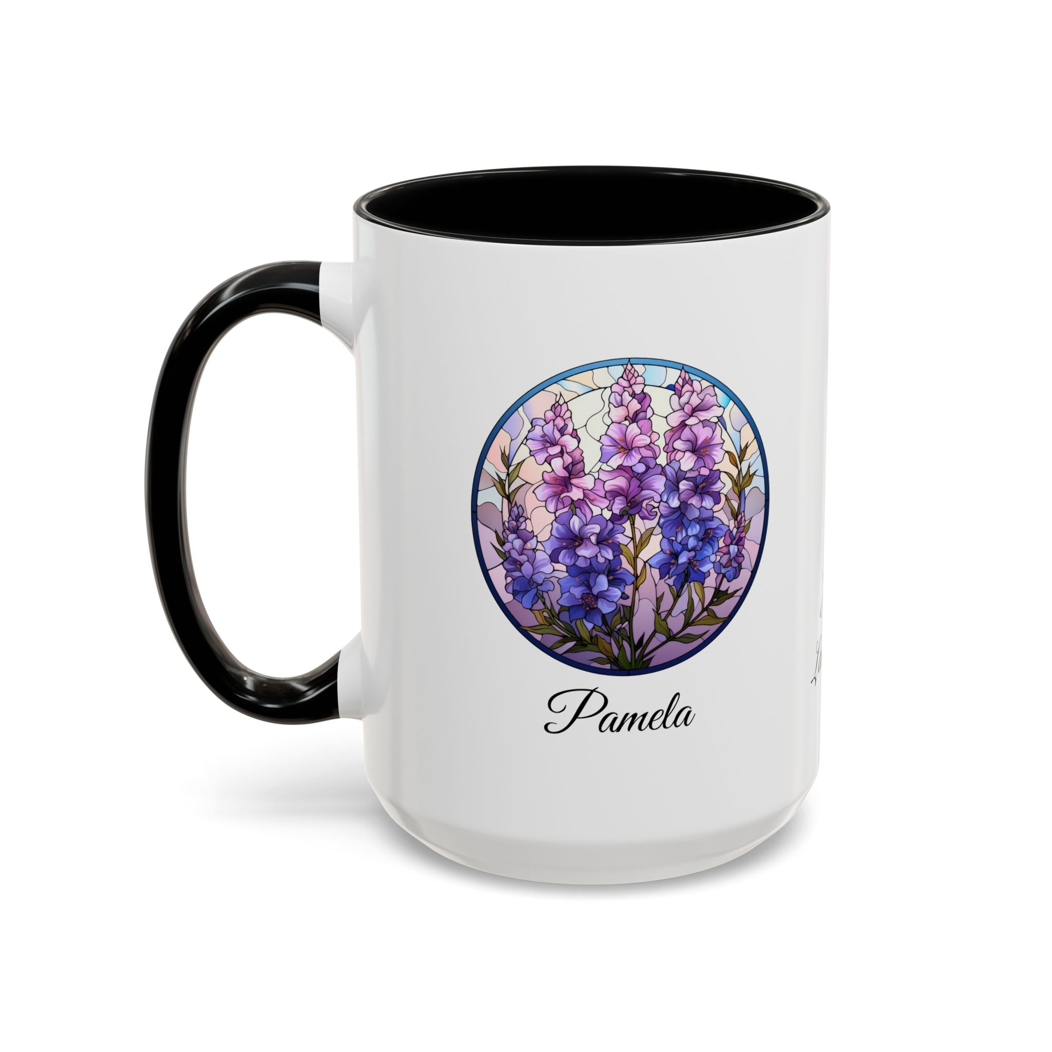 Personalized July Birth Flower Accent Coffee Mug - Available in 11oz and 15oz Sizes
