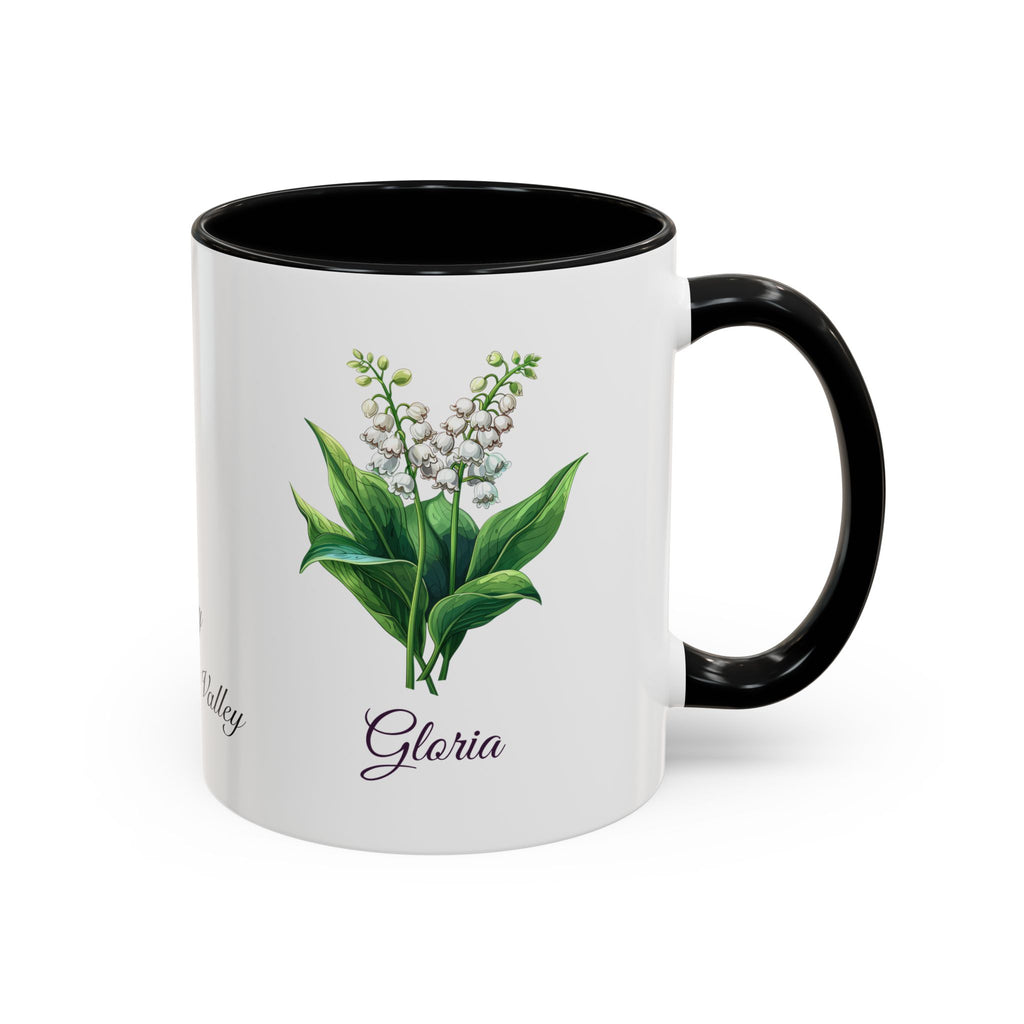Personalized May Lily of the Valley Birth Flower Accent Coffee Mug - Available in 11oz and 15oz Sizes