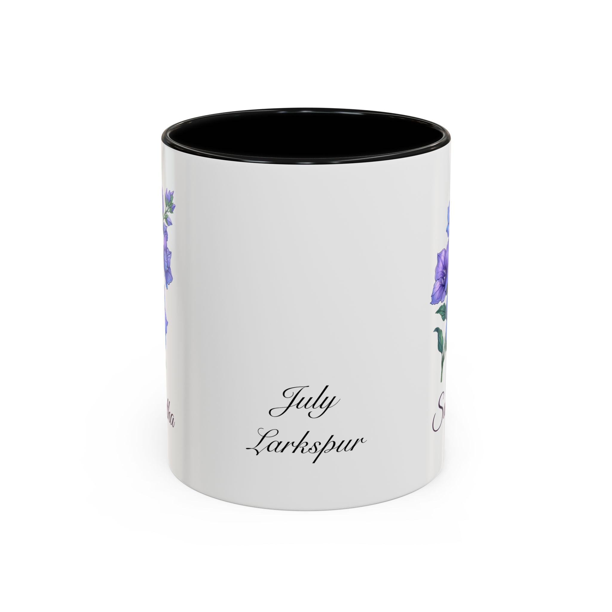Personalized July Birth Flower Accent Coffee Mug - Available in 11oz and 15oz Sizes