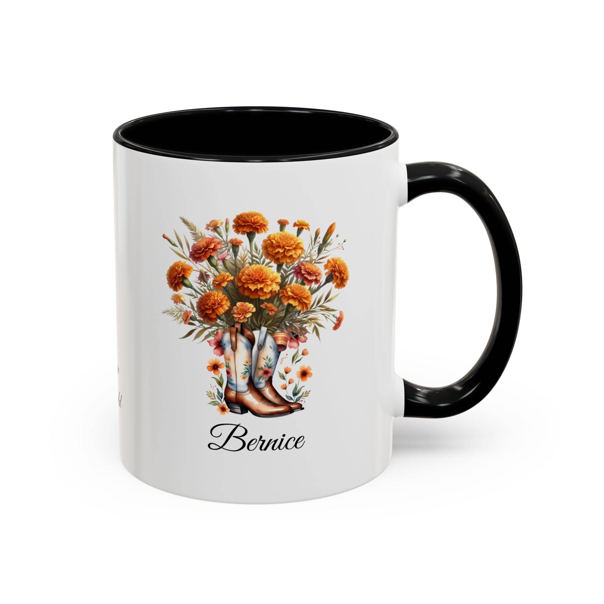 Personalized October Birth Flower Accent Coffee Mug - Available in 11oz and 15oz Sizes