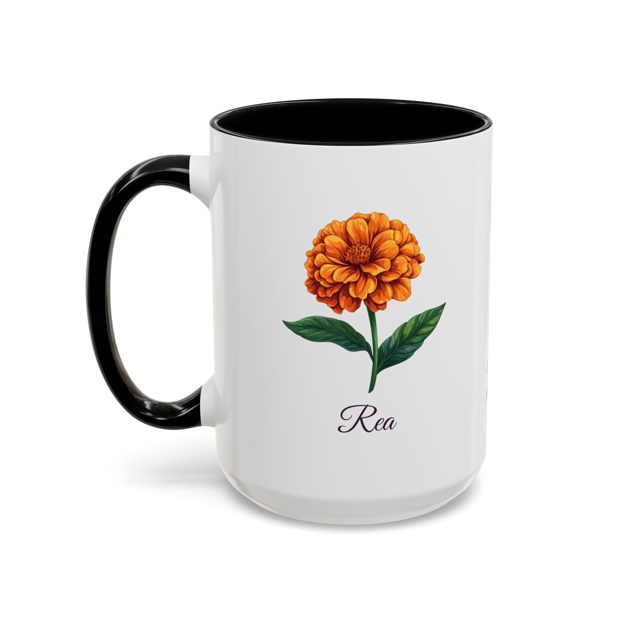 Personalized October Birth Flower Accent Coffee Mug - Available in 11oz and 15oz Sizes