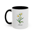 Personalized March Birth Flower Accent Coffee Mug - Available in 11oz and 15oz Sizes