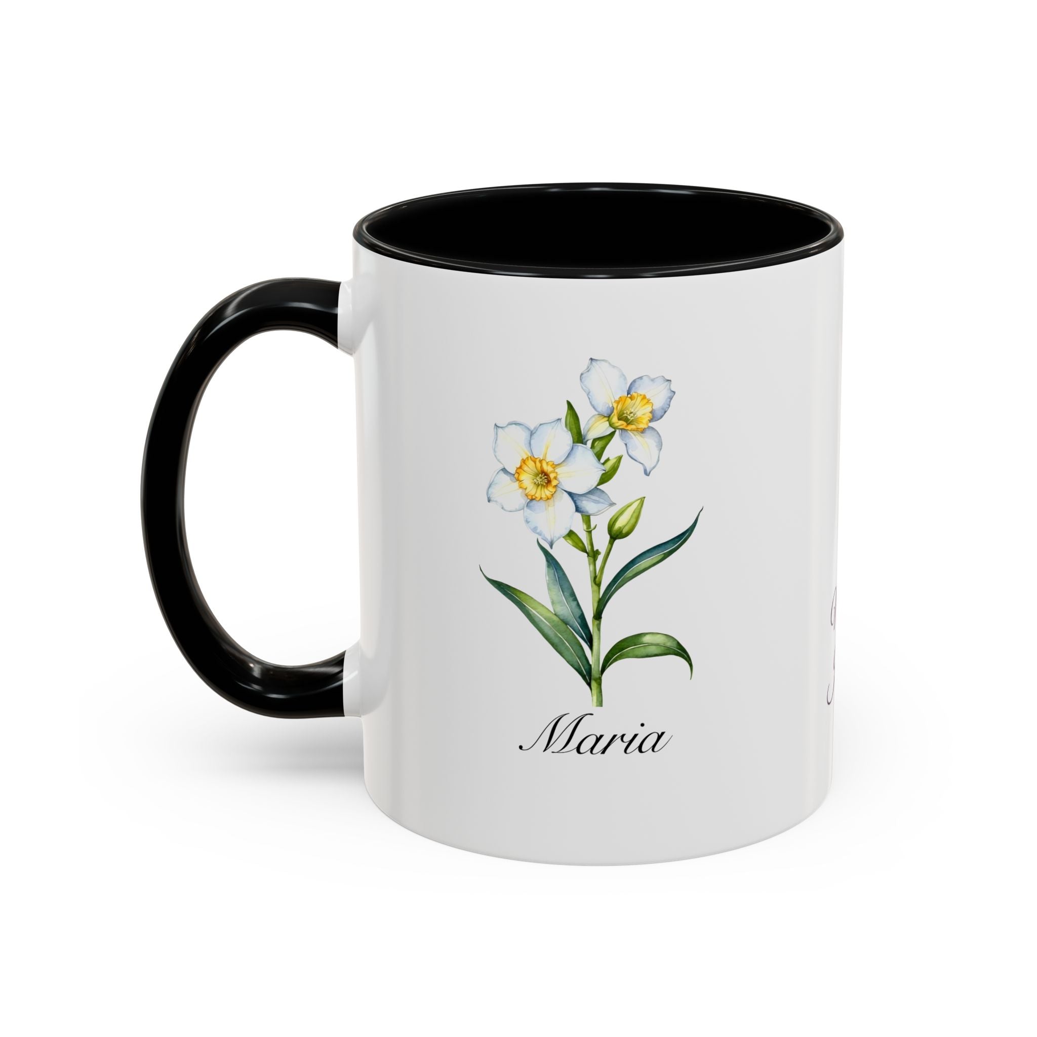 Personalized March Birth Flower Accent Coffee Mug - Available in 11oz and 15oz Sizes