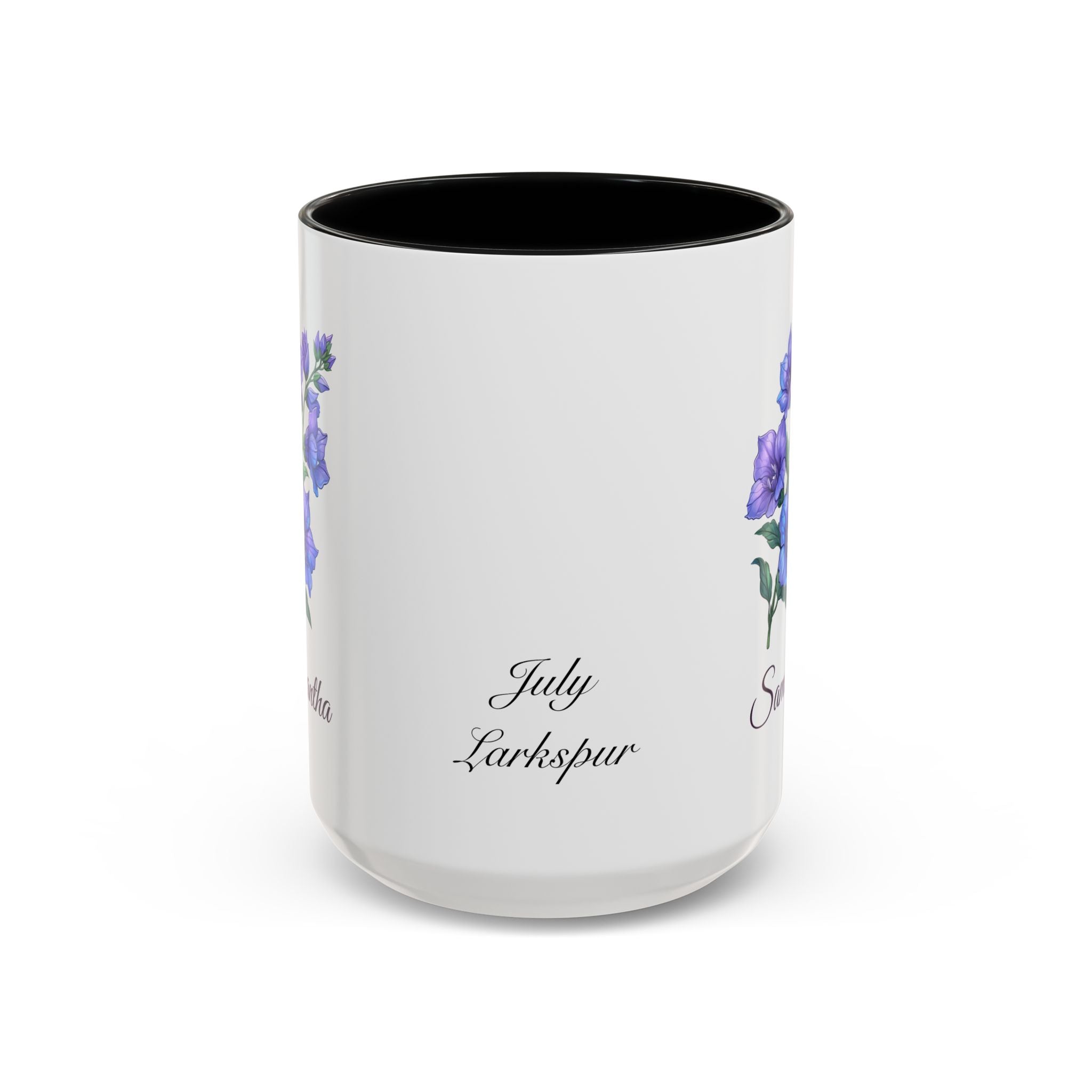 Personalized July Birth Flower Accent Coffee Mug - Available in 11oz and 15oz Sizes