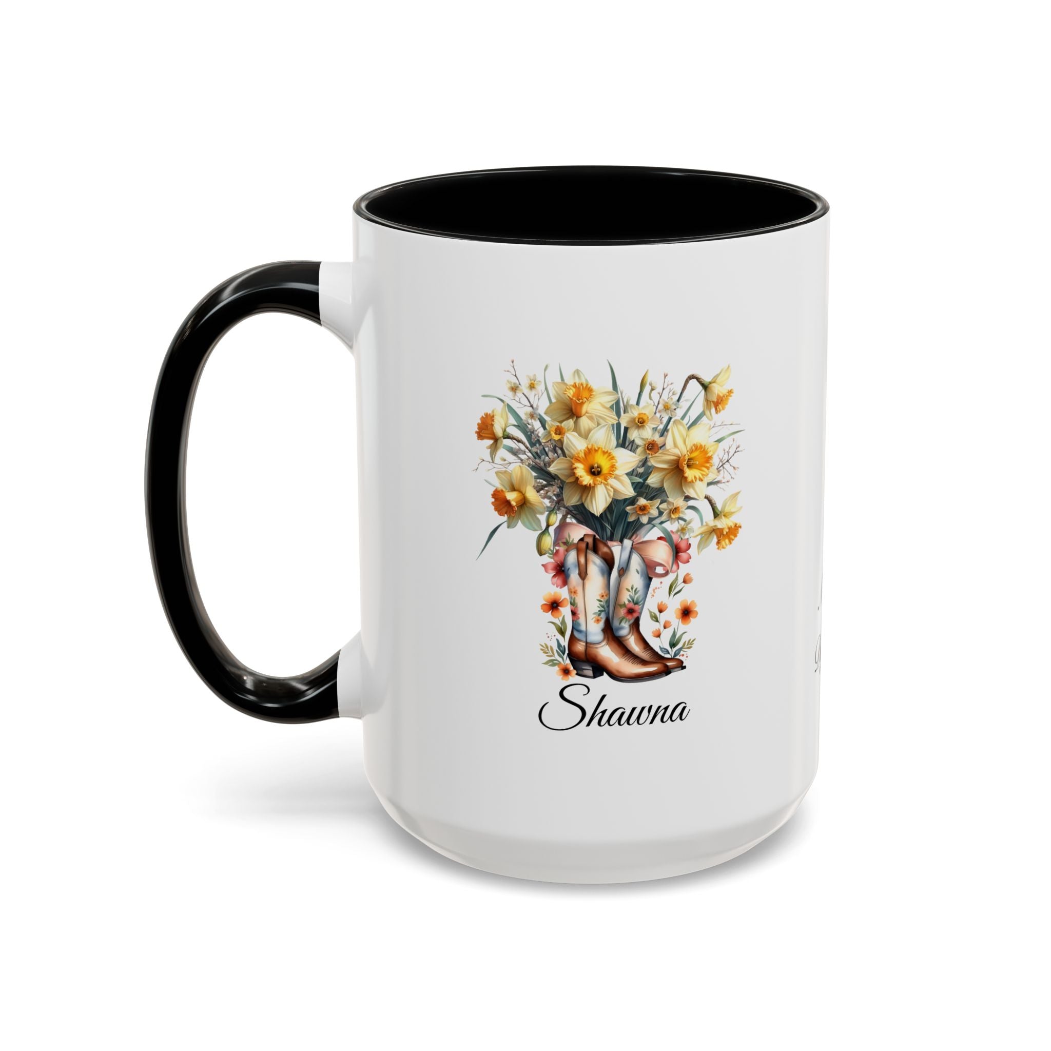 Personalized March Birth Flower Accent Coffee Mug - Available in 11oz and 15oz Sizes